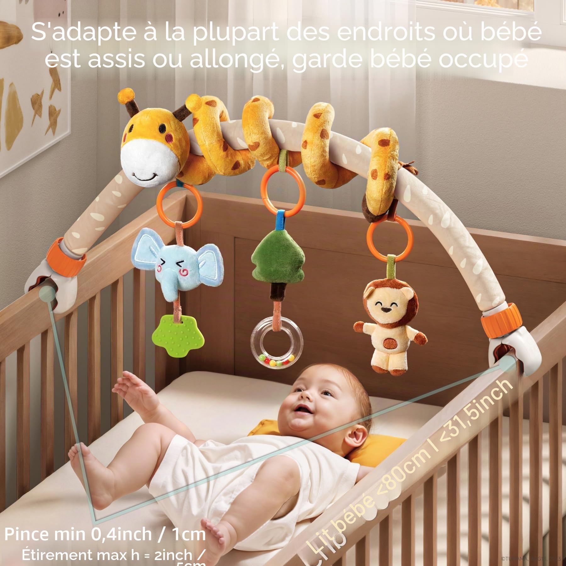 TUMAMA Kids Jouet Arche pour Poussette, Mobile Portable pour bassinette, siège Auto, Accessoires pour Berceau, Arche d'activité de Voyage pour bébés de 0 à 12 Mois.