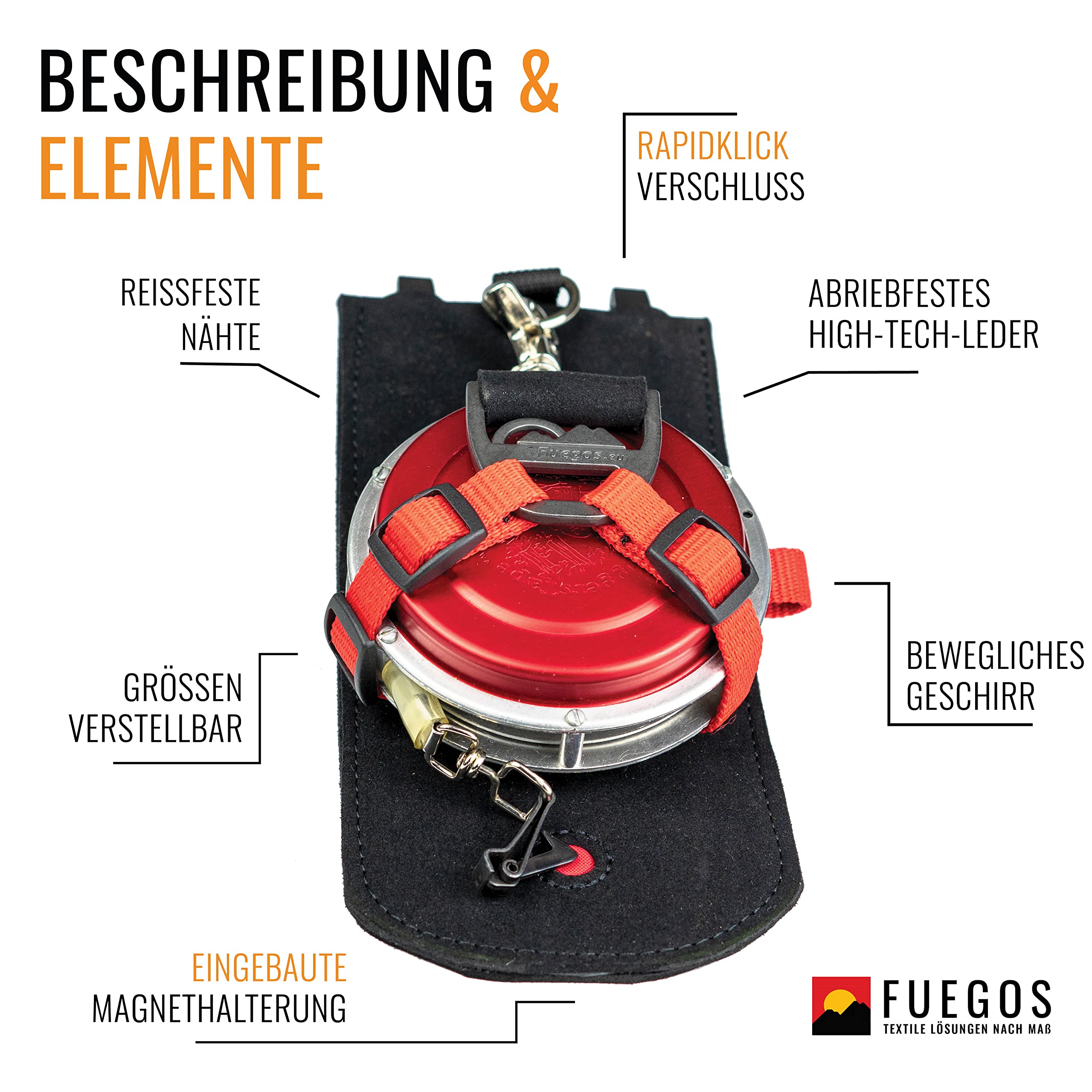 Fuegos Forstgürtel-Maßbandhalterung, Rot, Lederimitat, 11 cm, 4 Jahre Garantie