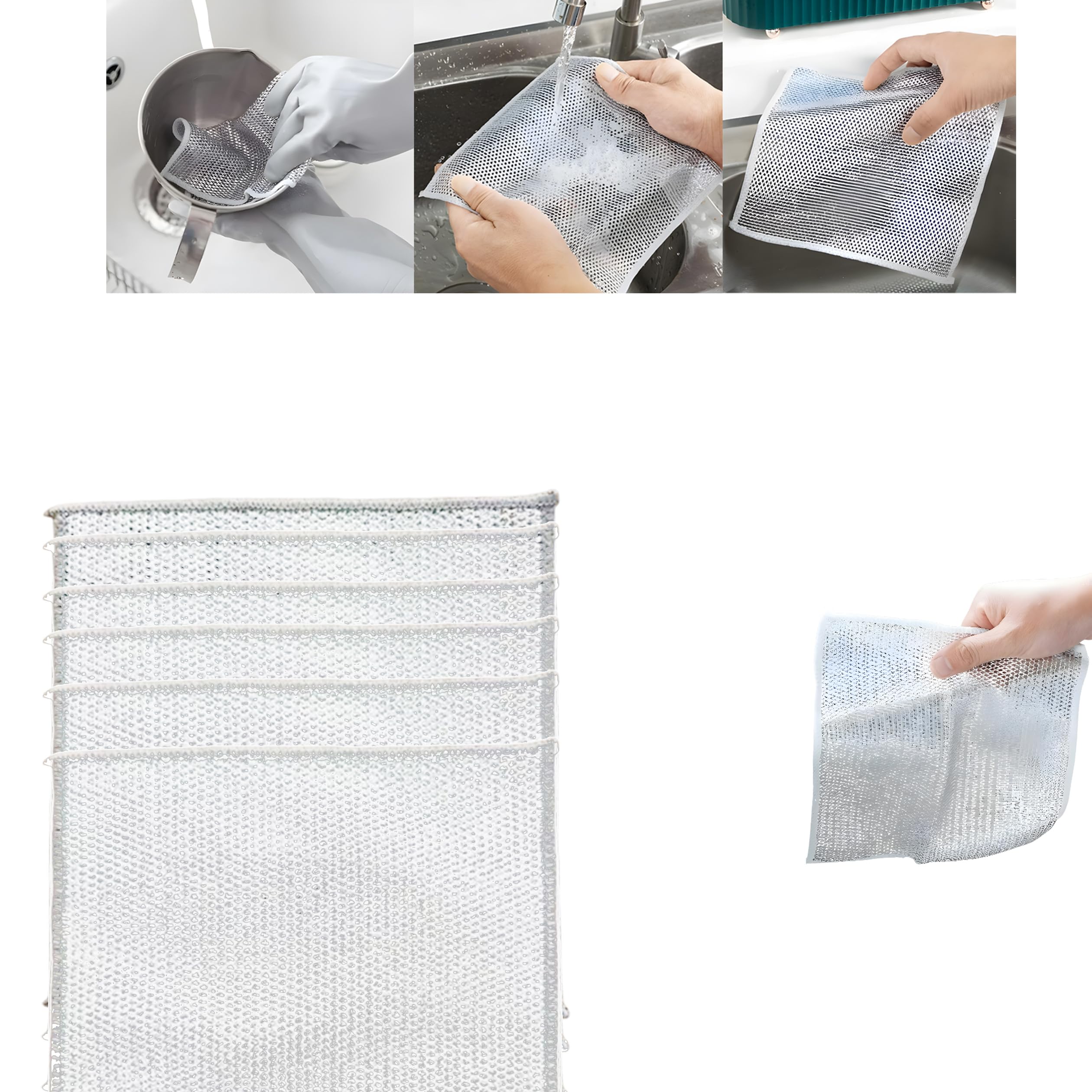 Mvsdiscv 2024 New Multifunctional Non-Scratch Wire Dishcloth, Multipurpose Wire Dishwashing Rags for Wet and Dry, Counters, Stove Tops, Easy Rinsing 8pcs
