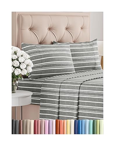 Queen Size 4 Piece Sheet Set - Comfy Breathable & Cooling Bed Sheets Set - Hotel Luxury Bedding for Women, Men, Kids, Teens, Boys & Girls - Deep Pockets, Soft, Wrinkle Free - Oeko-Tex - Grey Stripes 3 - Queen - 45 - Grey Stripes 3
