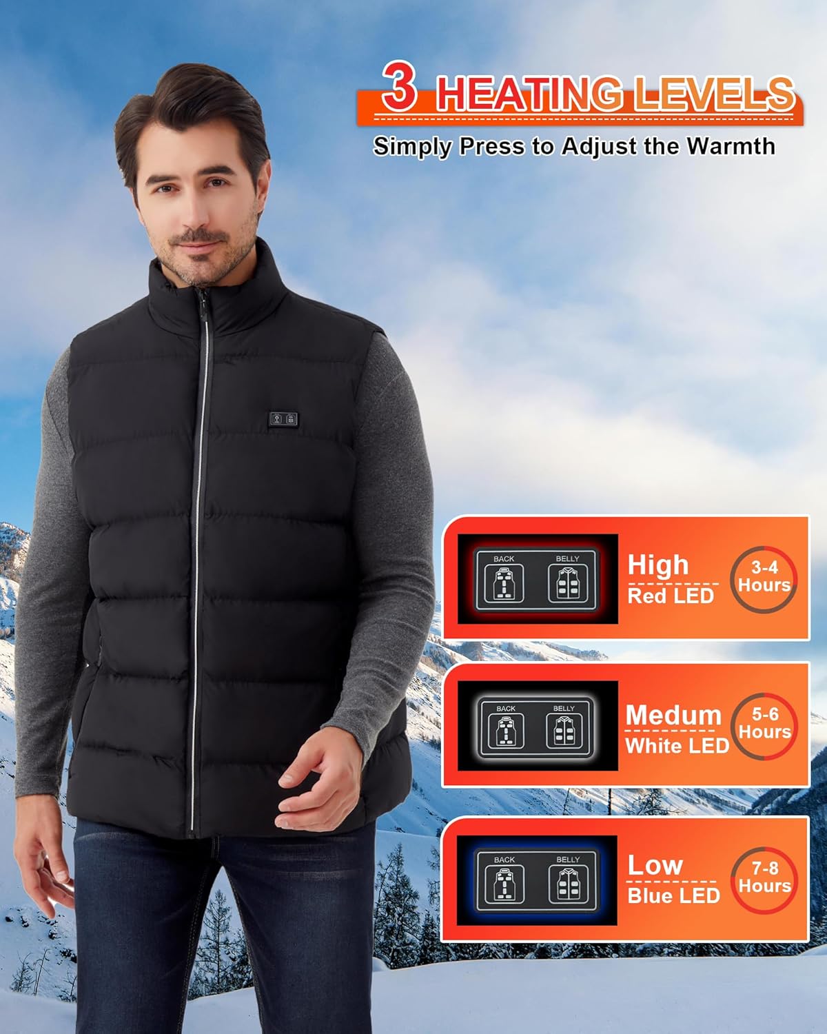Men Heated Vest for Hunting: Lightweight Heated Vest - Winter Warm USB Heating Jacket with Battery Pack for Hiking - Image 3