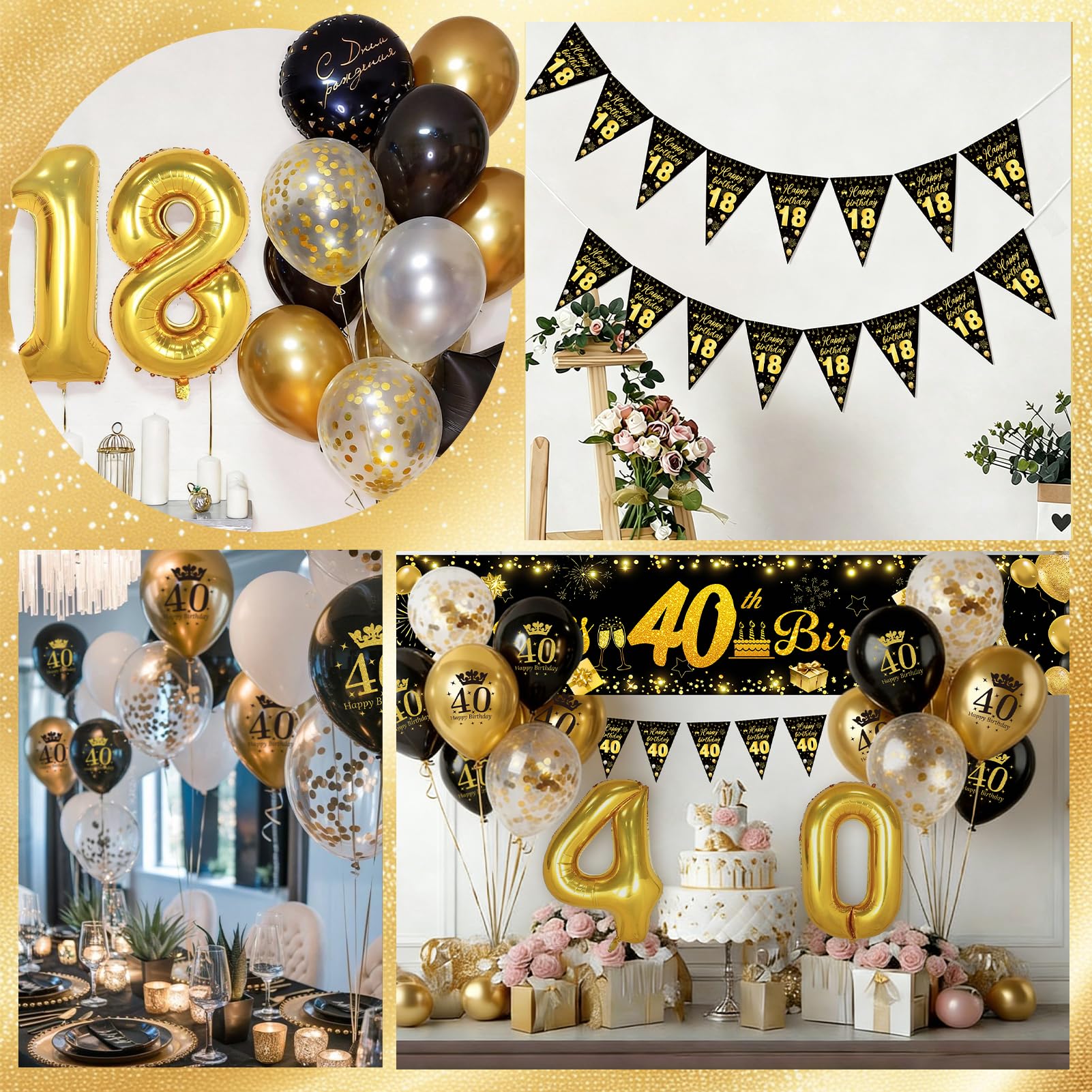 Palloncini 50 Anni Compleanno Donna Uomo, 50 Anni Decorazioni Oro e Nero, Festone Buon Compleanno, Feste di Compleanno Sfondo Fotografico Tessuto per Compleanno 50 Anni Feste