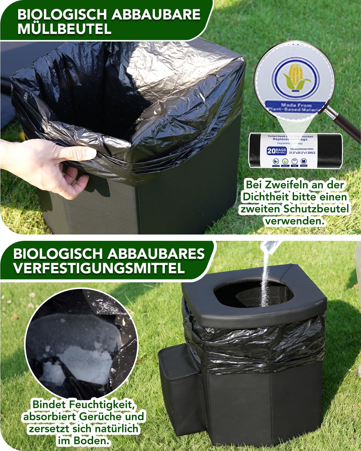 E EASTSTORM Faltbare Campingtoilette XXL mit Beutel & Seitentasche