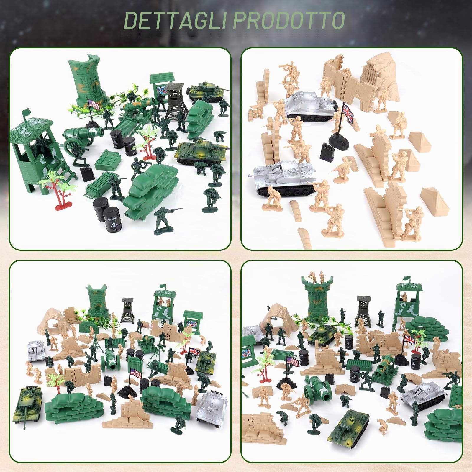 deAO Set di Gioco Militare da 100 Pezzi con Soldati in Miniatura; Personaggi Militari; Serbatoi; Aerei; Bandiere; Accessori per Trasporto e Combattimento