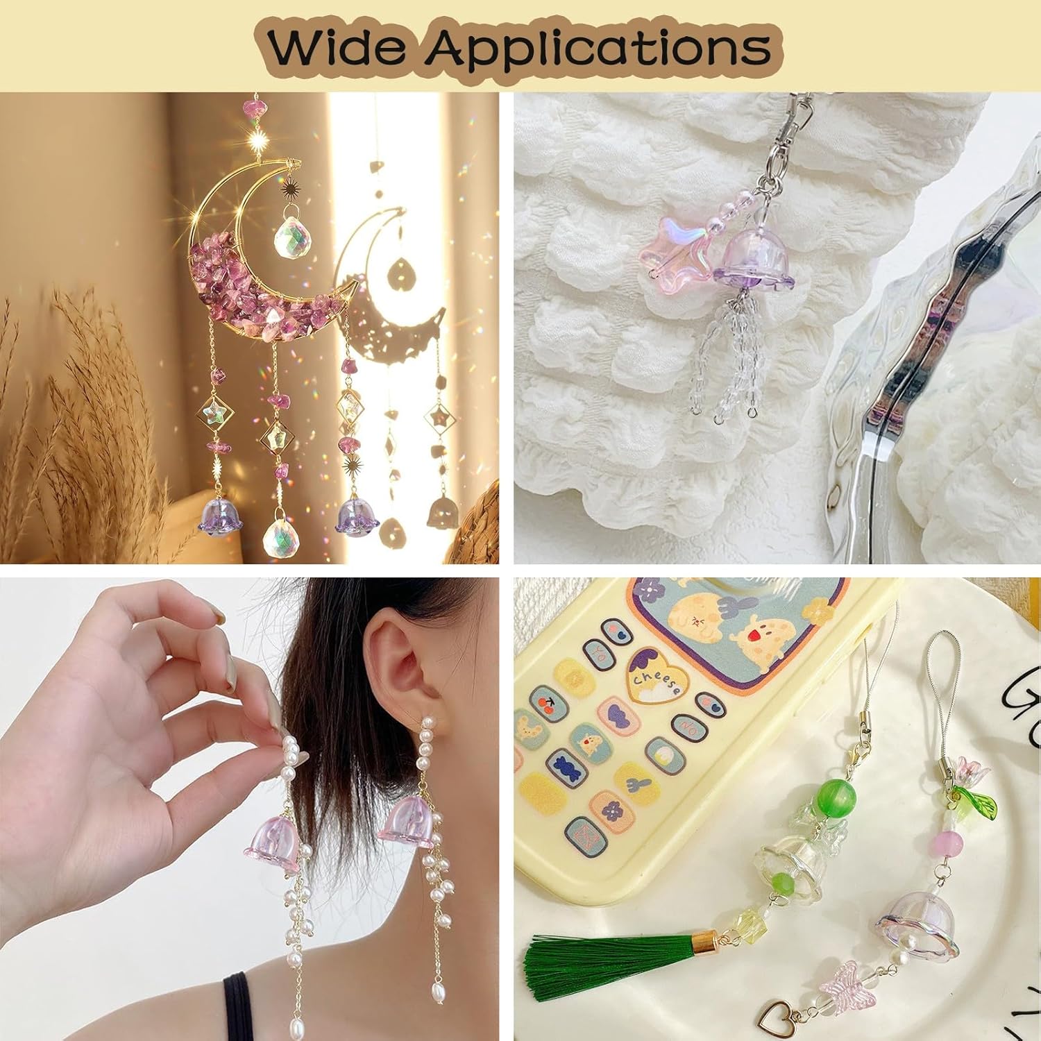 50Pcs 16 * 23mm Large Trumpet Flower Beads for Jewelry Making Acrylic Aesthetic Bell Floral Bead Caps for Cute Jellyfish Cell Phone Charms Earrings Bag Decorative Chains DIY Crafts(Yellow)