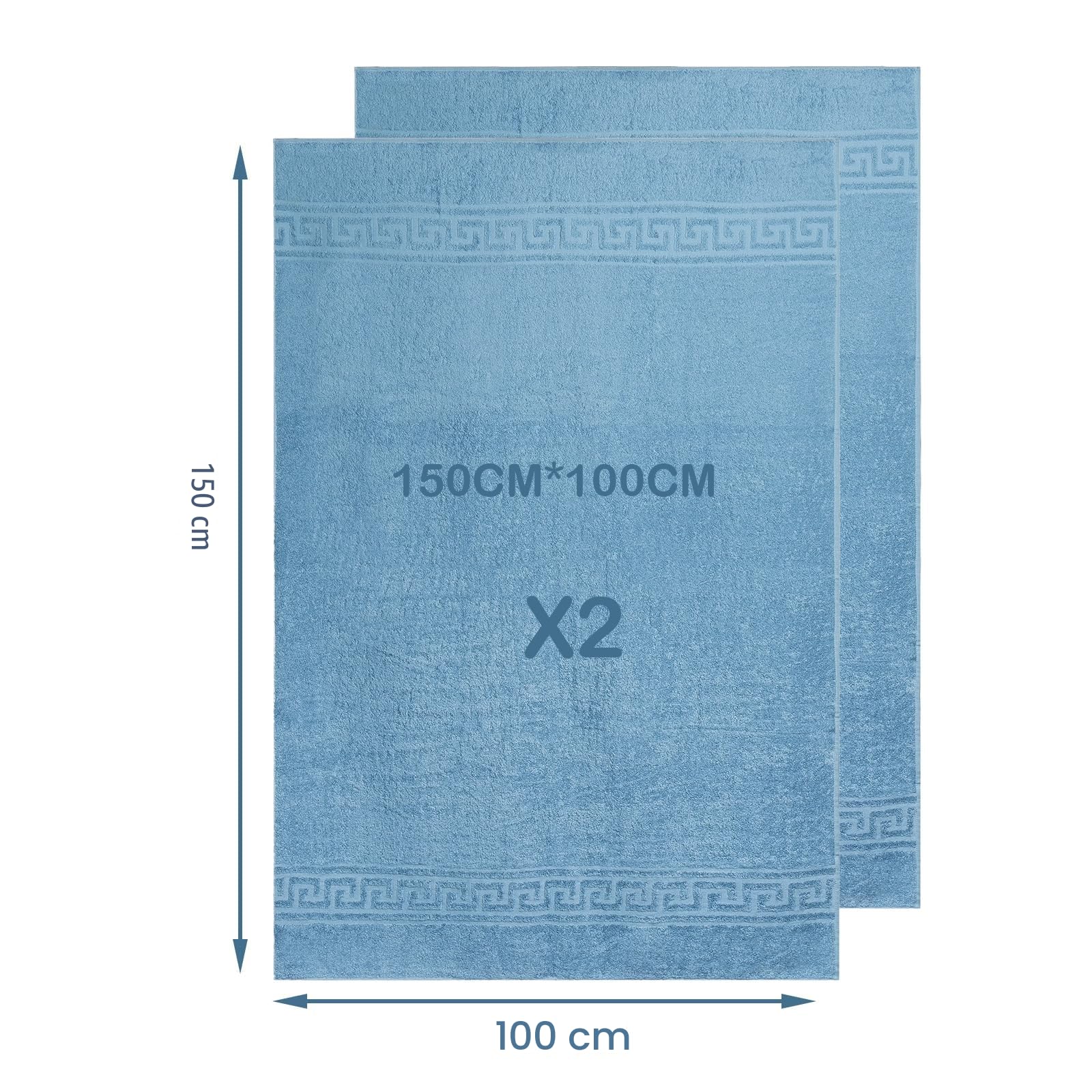 nice homeit Lot de 2 Grandes Serviettes de Bain 100 x 150 cm – Extra Large Serviette de Bain en 100% Coton Fil à Anneau – Extra Doux et Absorbant. Fabriqué en Italie – Bleu