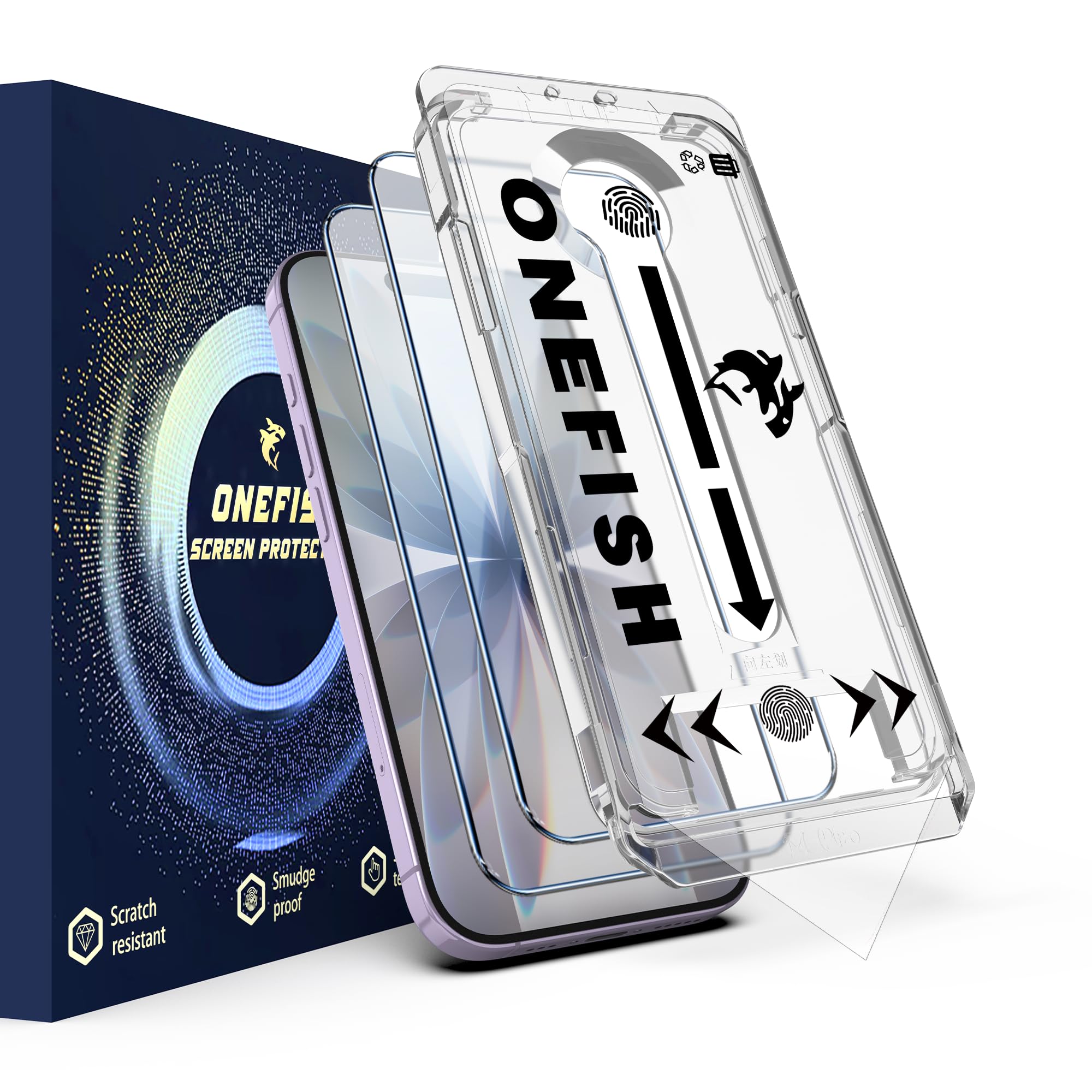 OneFish Screen Protector for iPhone 17, HD Clear, Full Edge Coverage 6.3" 17, Scratch Resistant, Bubble Free, Easy Installation, Auto Dust-Elimination, 2 Pack