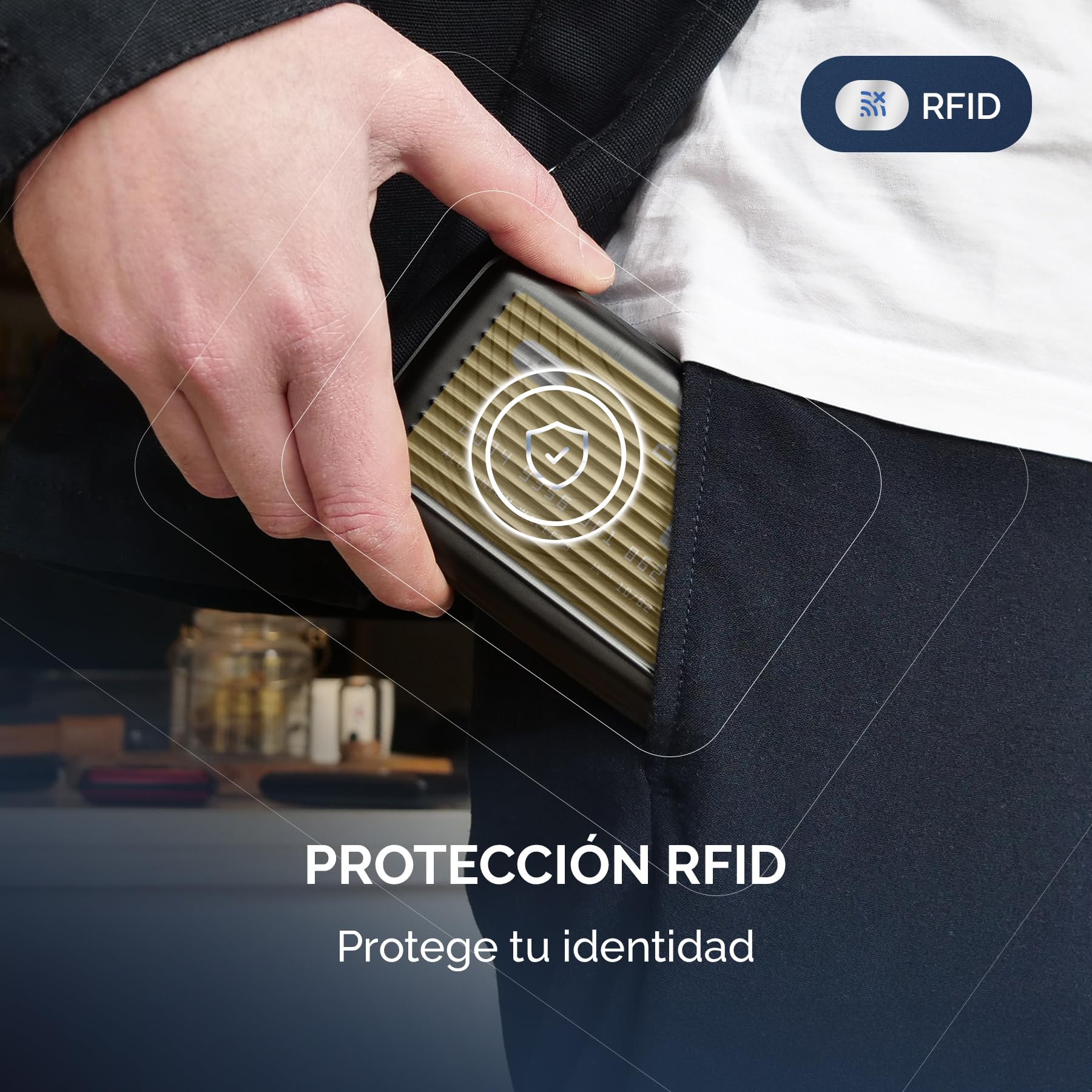 ÖGON -DESIGNS- Tarjetero de Aluminio, protección RFID contra el fraude y la desmagnetización, Cartera compacta, Modelo Smart Case Stockholm (Aluminio Negro, Cierre metálico)