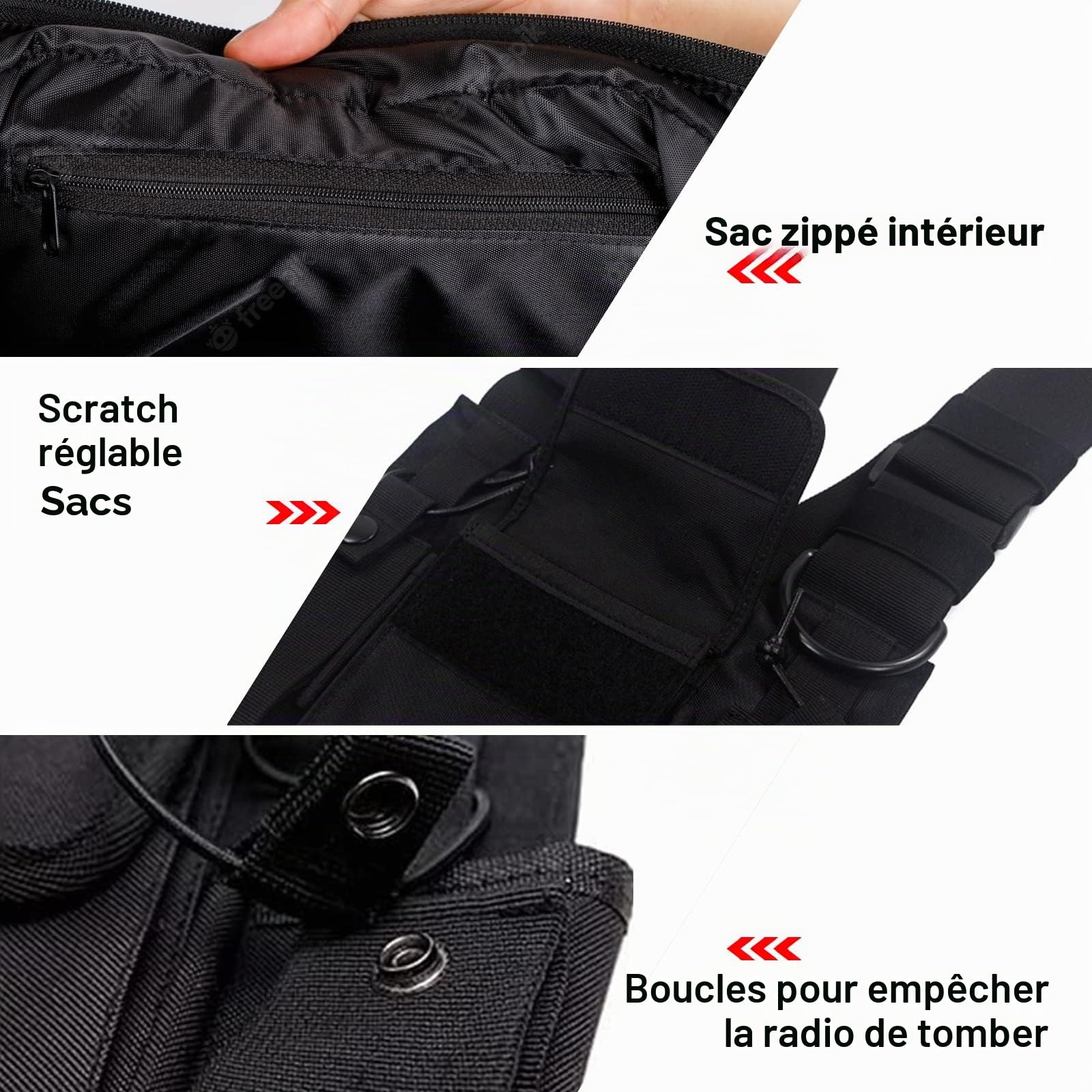 GAESHOW Gilet Chest Rig Bag, Radio Walkie Talkie Poche de poitrine Harnais Sac à bandoulière Sac à bandoulière Hip Hop Streetwear Homme Sacs banane fonctionnels Poches réglables