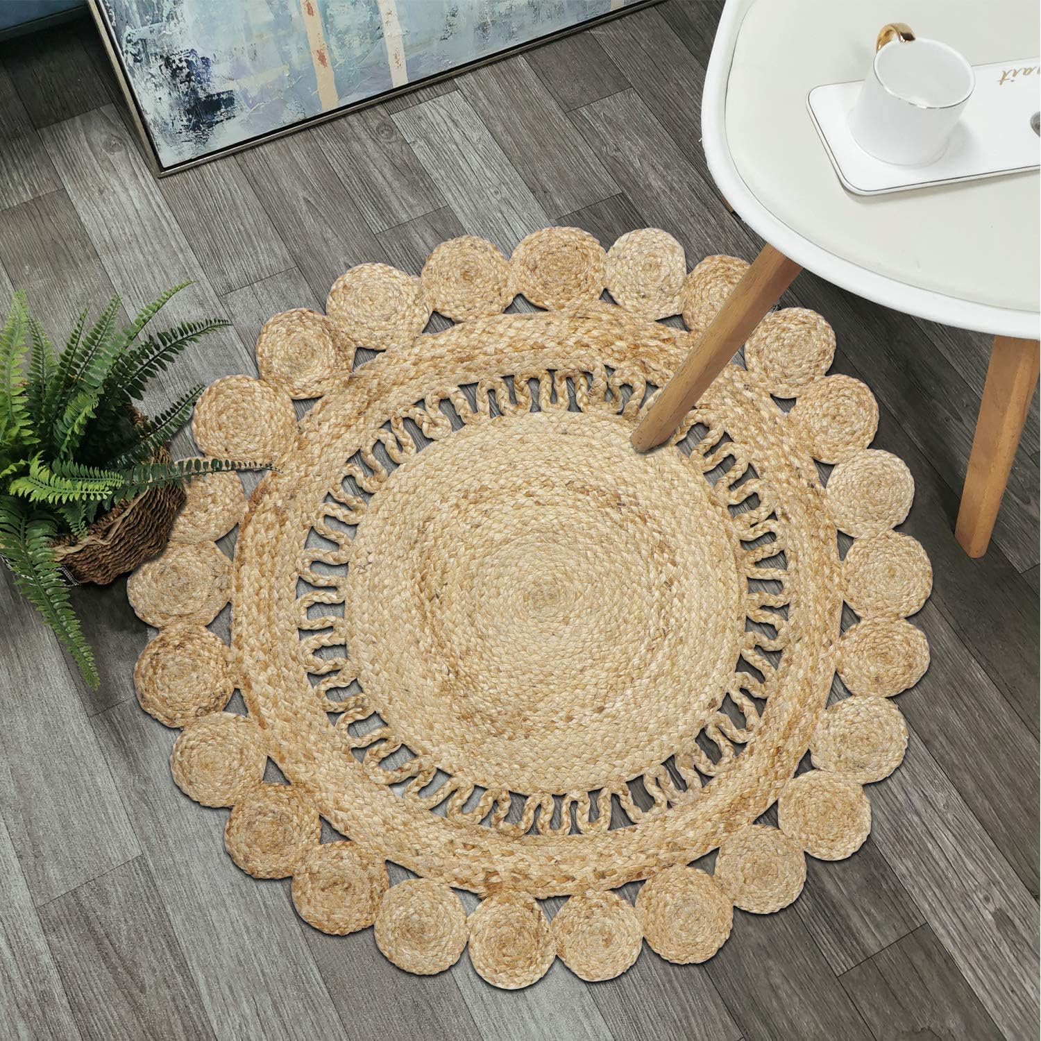 HomeStorie ® Natural Jute Round Floor Carpets for Living Room, Bedroom, Hall - 3x3 Feet, Brown (IN-197)