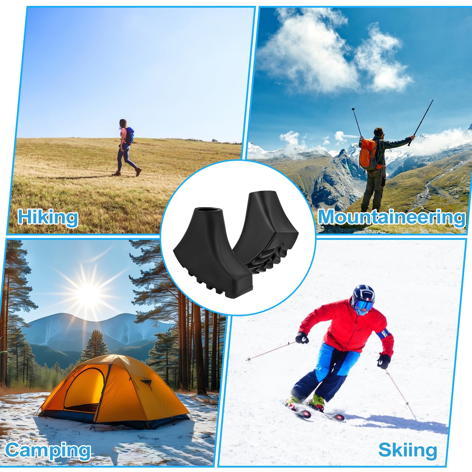 Puntas de Goma de Bastones Senderismo y Bastones Trekking (11mm), Antideslizantes Tapas para Bastones de Senderismo, para Almohadillas Resistentes para Asfalto, Grava y Montaña （B）