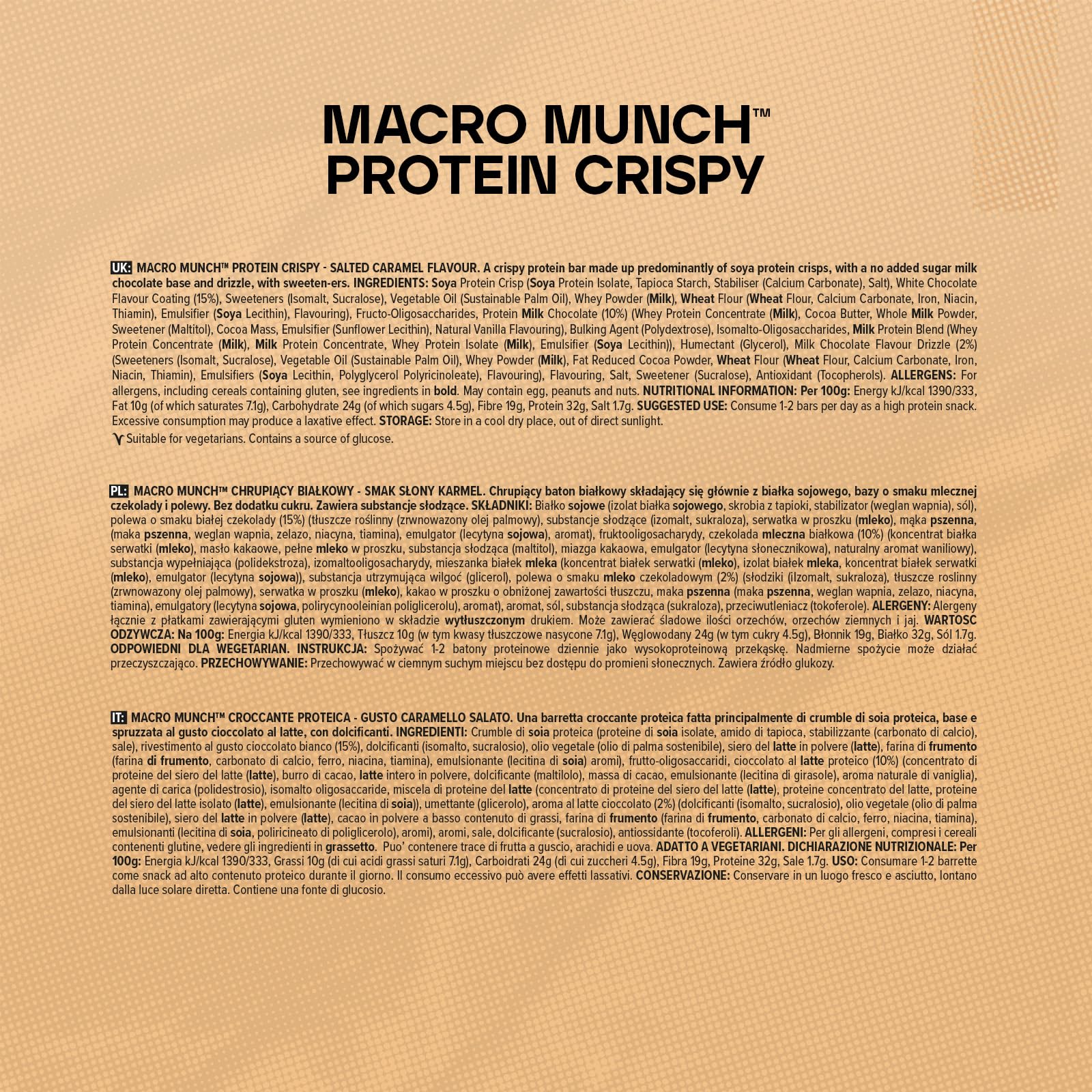 Bulk Macro Munch Crispy Bar Salted Caramel Box of 12, Verpackung Kann Variieren