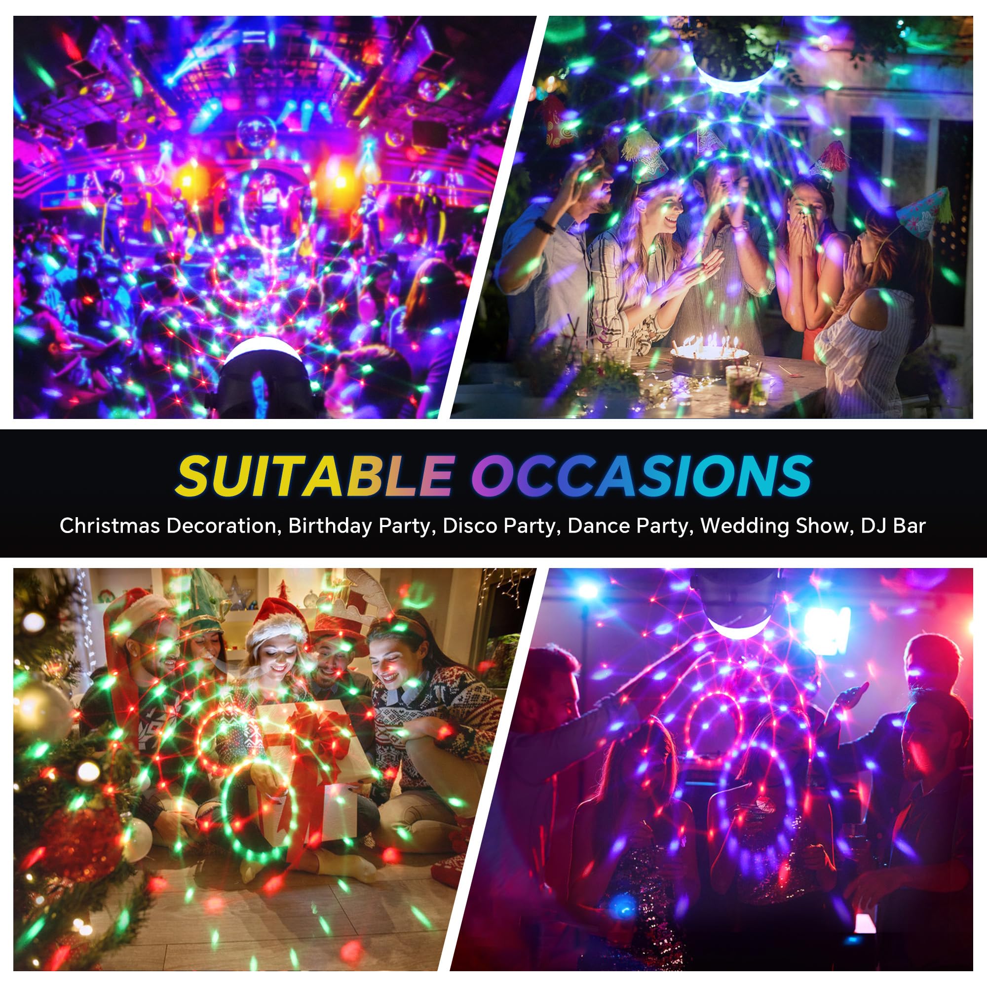Luci Discoteca RGB, Portatile 360" Ruotabile Musica Attivata Telecomando LED Luci da Festa, Sfera Luminosa da Discoteca con Ventosa Per Home Dance Parties KTV Party,Bar, Club, Festa