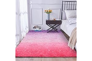 PinkPurple Tie Dye Star Glitter Shaggy Faux Fur Area Rug