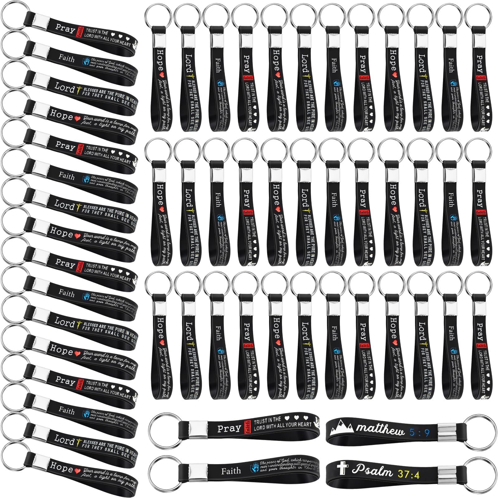 Sureio 60 Pcs Christian Bible Keychains with Scripture Inspirational Religious Keychains for Church VBS Gift