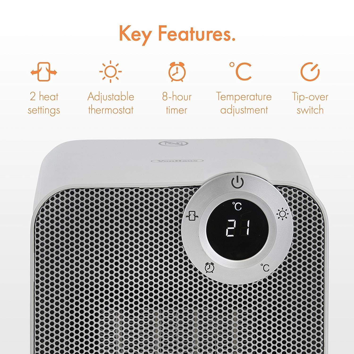 Easy Home Electric Ceramic Heater 1800W - PTC Heat Technology with Timer- 2  Heat Settings Temperature Adjustment- LED Display : Amazon.ae: Kitchen