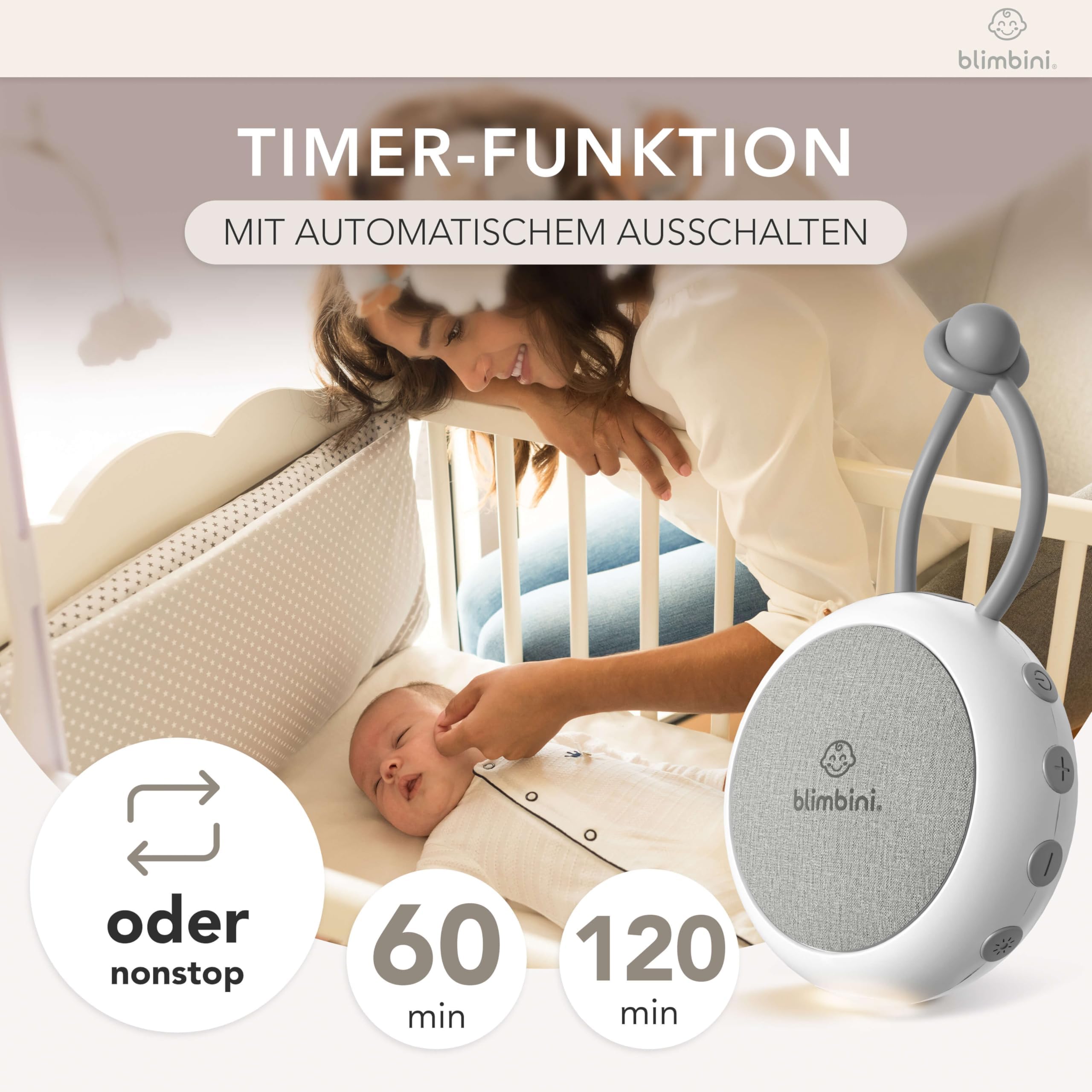 White Noise Machine Baby - Einschlafhilfe für Babys mit Nachtlicht - Regengeräusche zum Einschlafen, Meeresrauschen & Einschlafmusik - Sound Machine für unterwegs - weißes Rauschen Baby