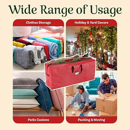 Miniatura 7 de Bolsa de almacenamiento para árbol de Navidad - Bolsa impermeable que contiene árboles artificiales de hasta 9 pies, decoraciones navideñas,