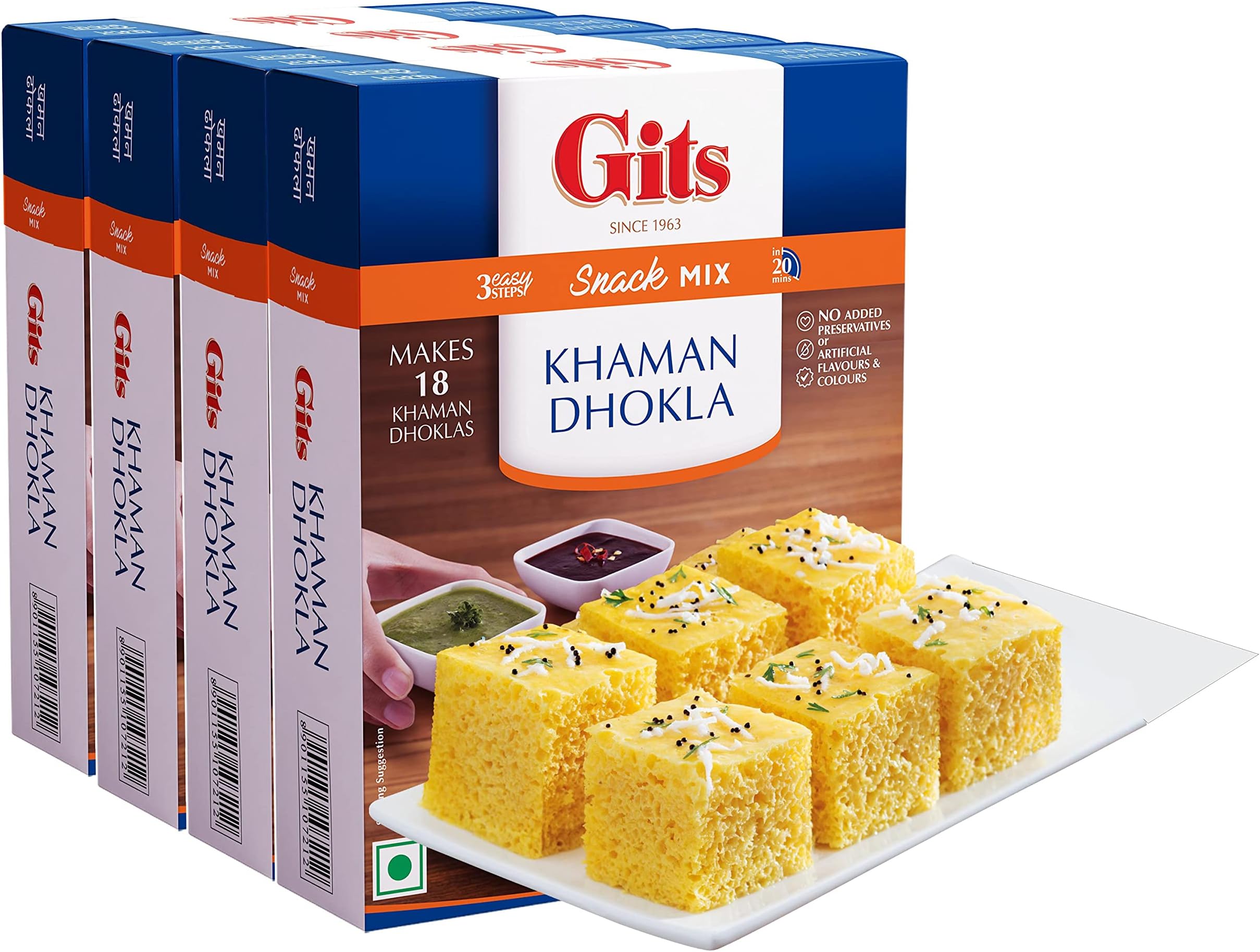 Gits Instant Khaman Dhokla Snack Mix, 720g (Pack of 4 X 180g Each)