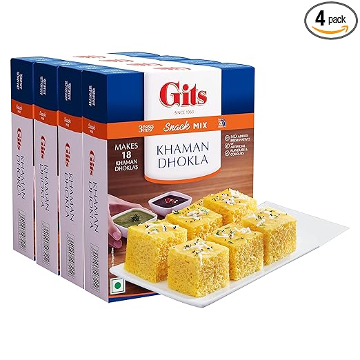 Gits Instant Khaman Dhokla Snack Mix, Pure Veg, Indian Snack Mix, 720g (Pack of 4, 180g Each)