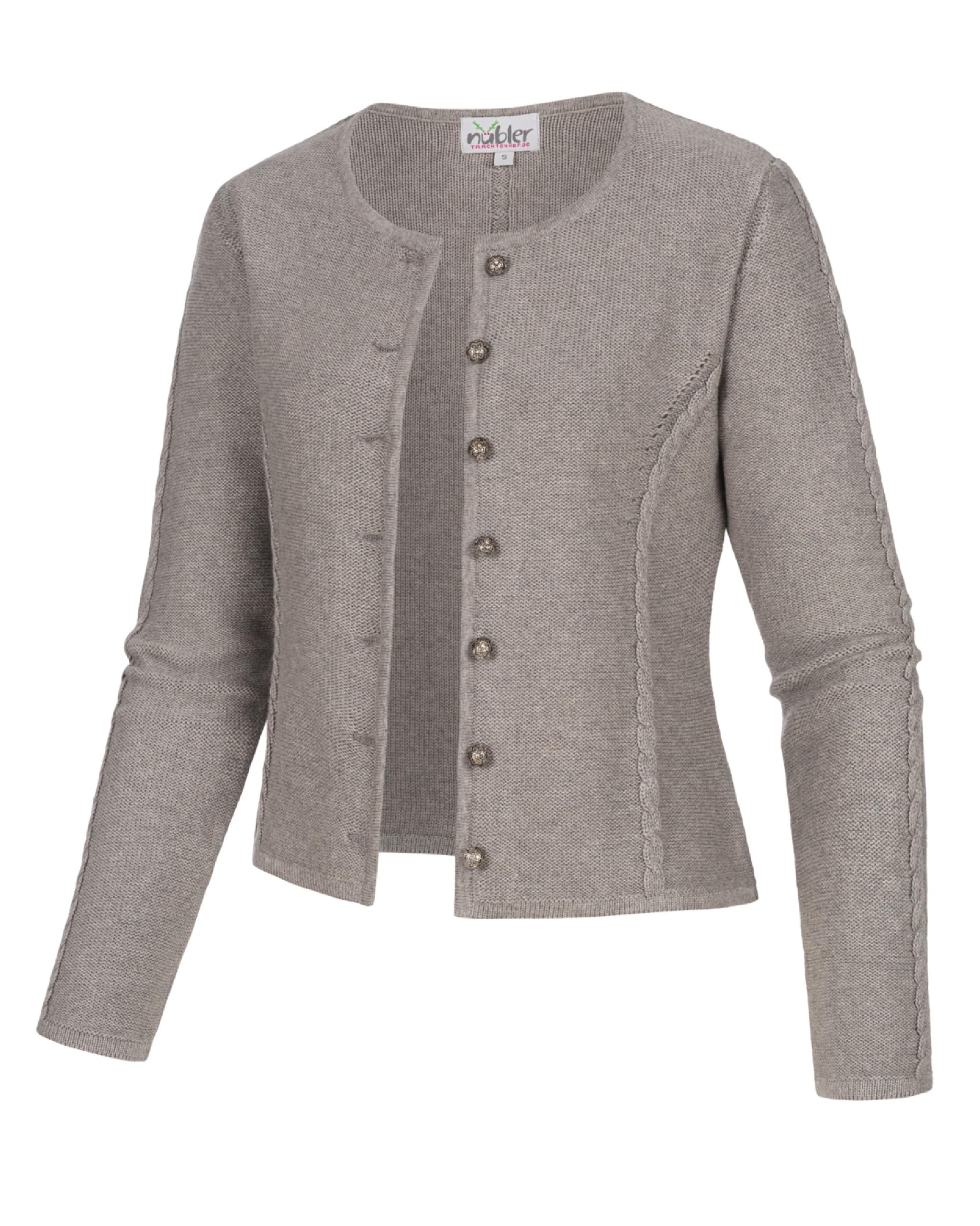 Nübler Trachtenjacke - Strickjacke Damen im Landhausstil, gerader Schnitt mit Knopfleiste - Moderne bayrische Tracht, Amira Silber S Silb