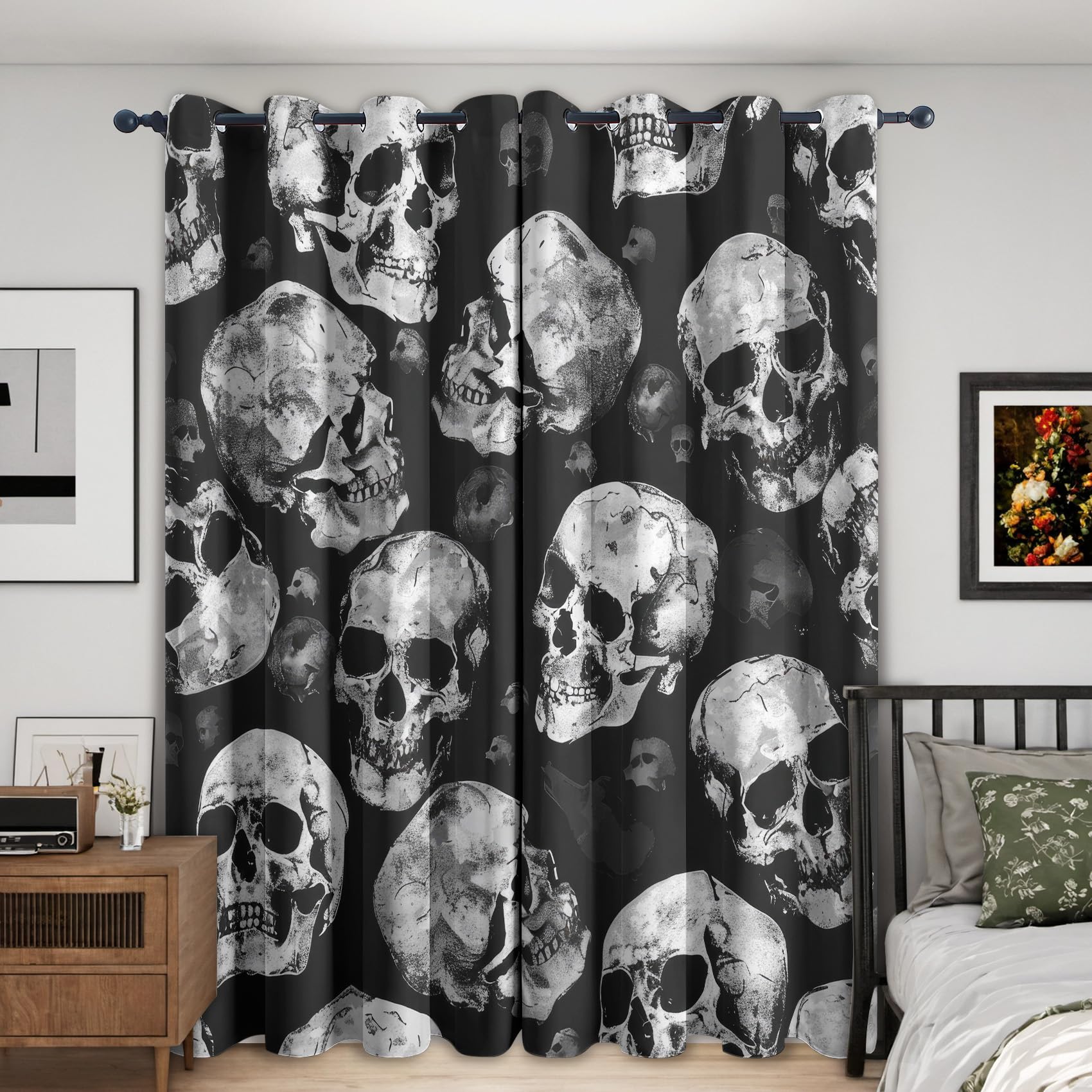 Rideaux motif gothique noir occultant isolant thermique pour fenetre