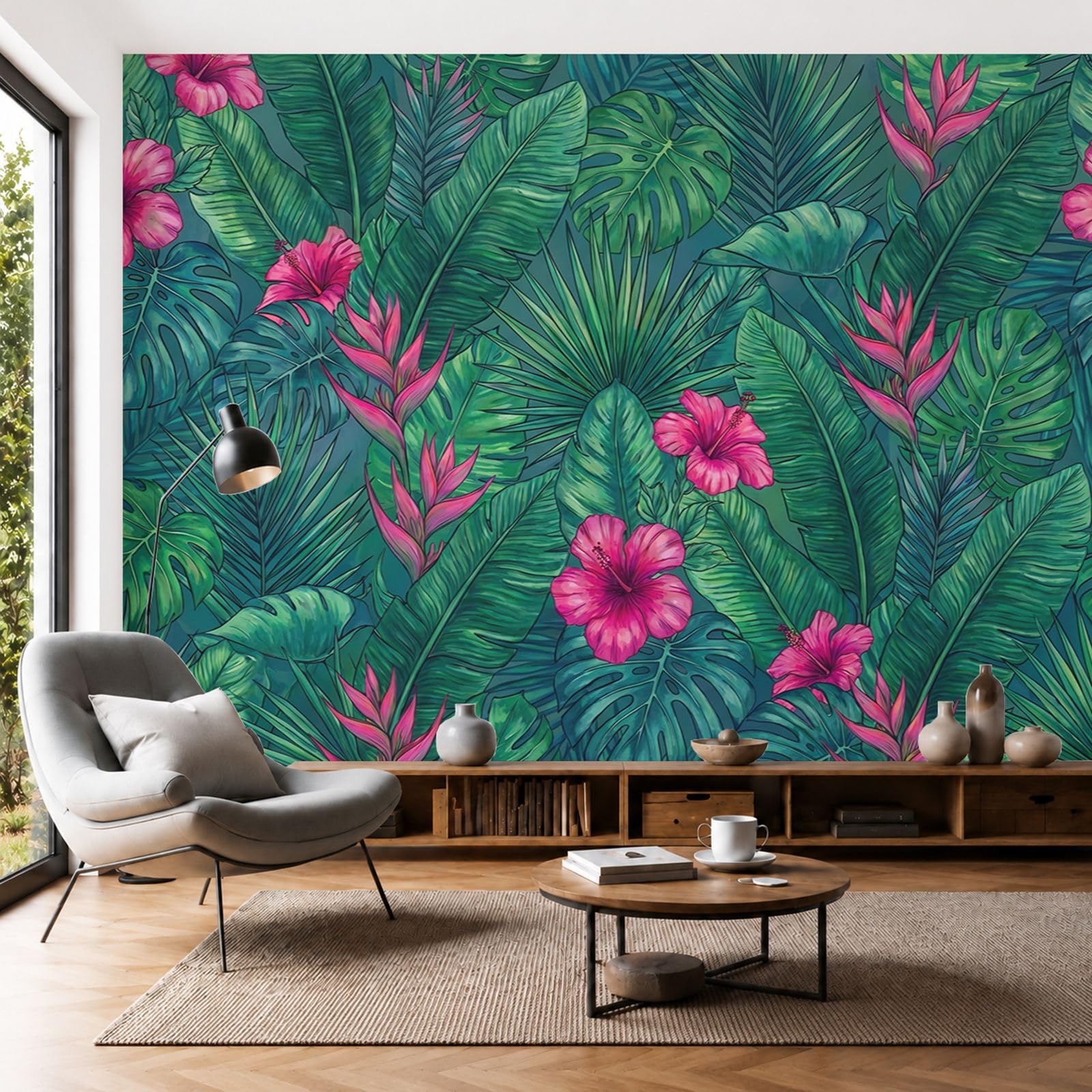 Papier peint panoramique plantes tropicales 400x280cm lavable et anti-UV