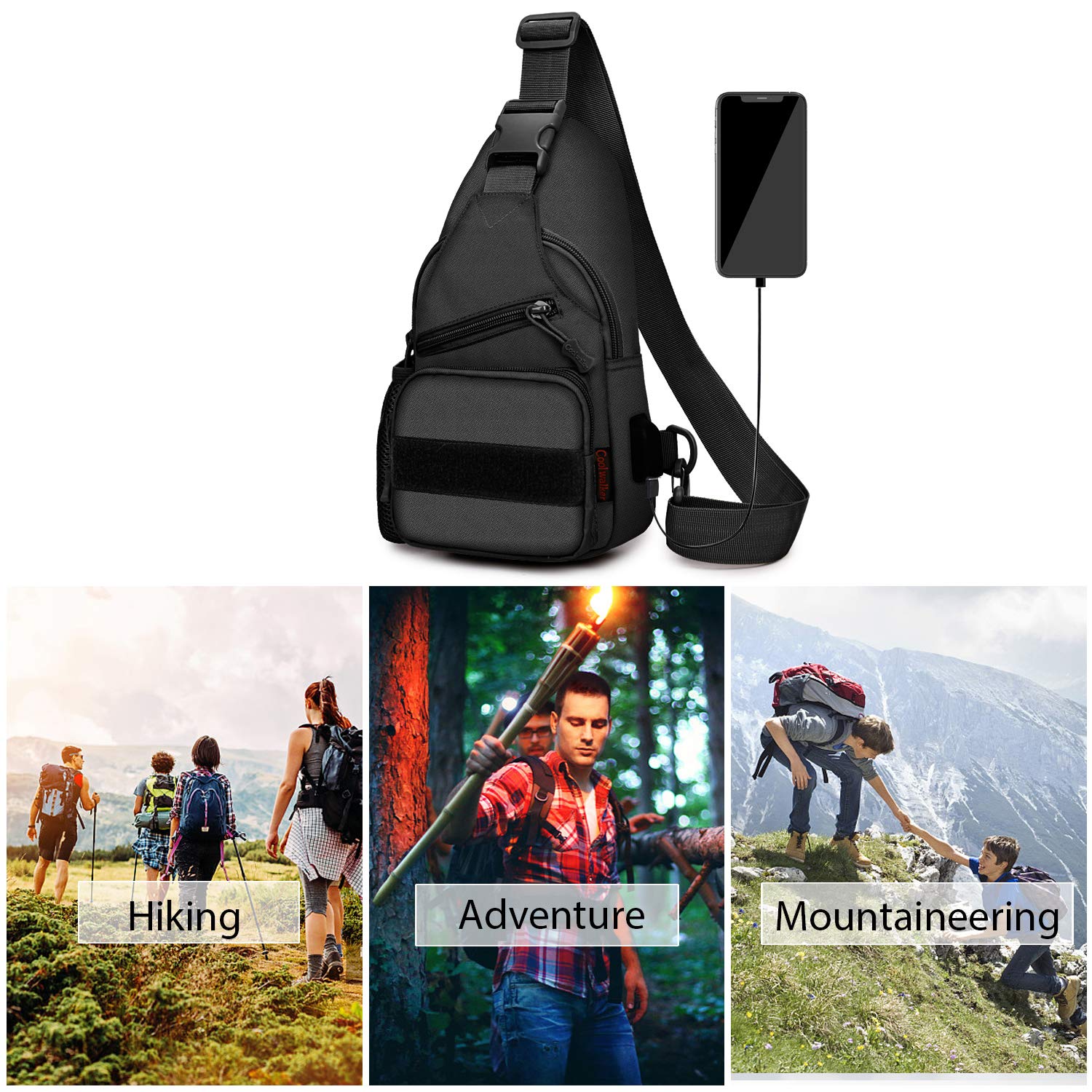 FANDARE Taktyczna wojskowa torba na ramię plecak na klatkę piersiową, plecak crossbody, torba na ramię, sprzęt wojskowy, do jazdy na rowerze, kempingu, jazdy konnej, polowania, wędrówek, z portem