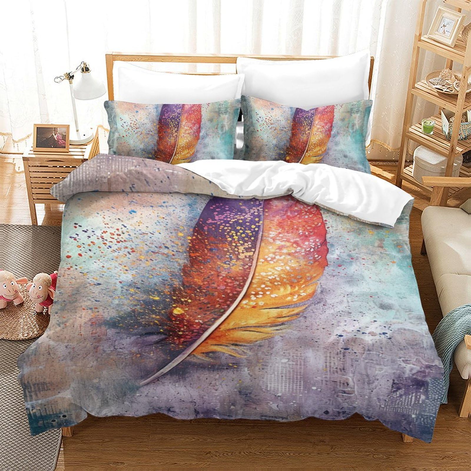 Housse de couette plumes lit simple en microfibre pour chambre d'adolescent douillette