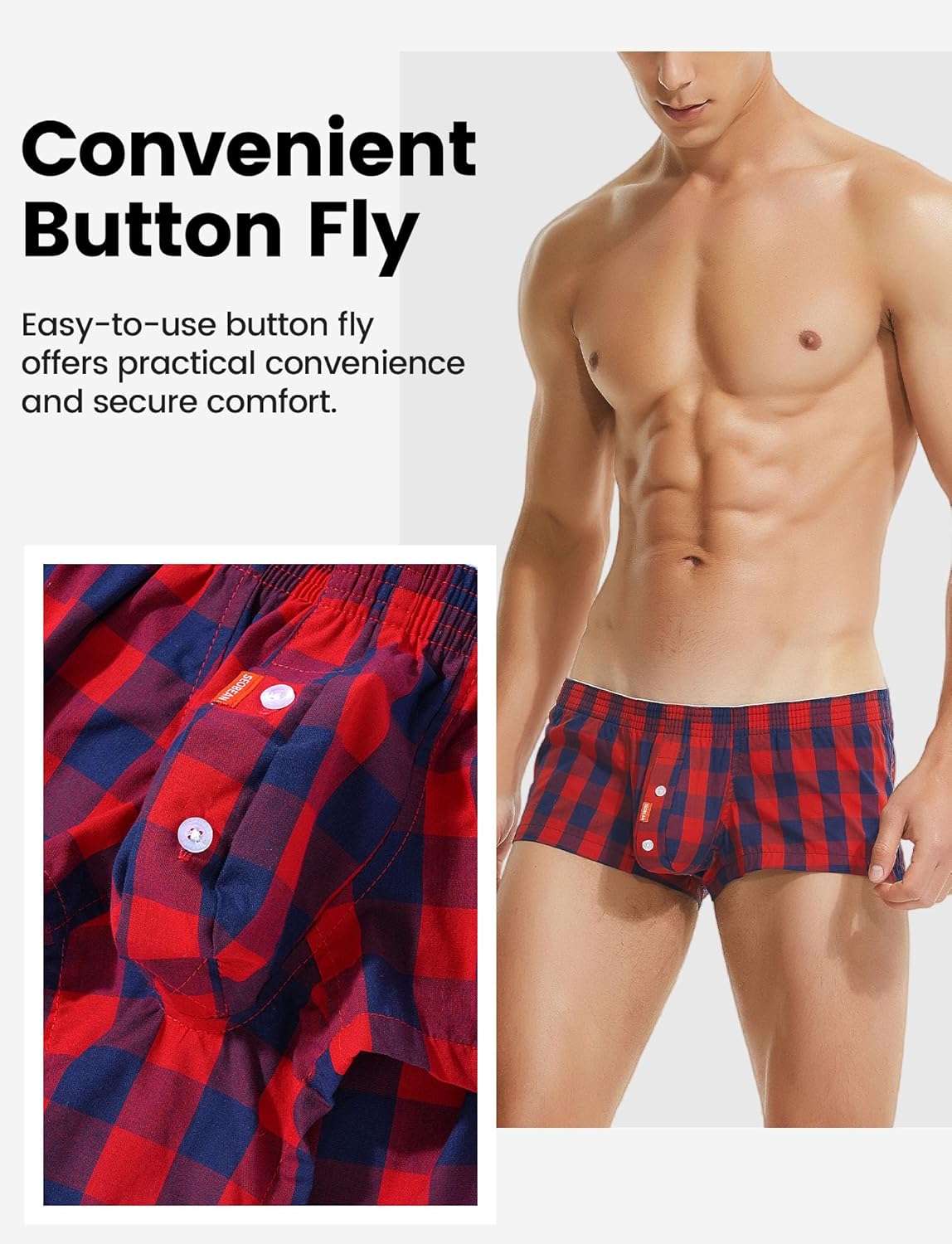 SEAUR Men's Sexy Low Rise Boxer Shorts Cotton Plaid Stripe Underwear Pouch Trunks Briefs Comfortable Pajamas Lounge Bottom - Image 2