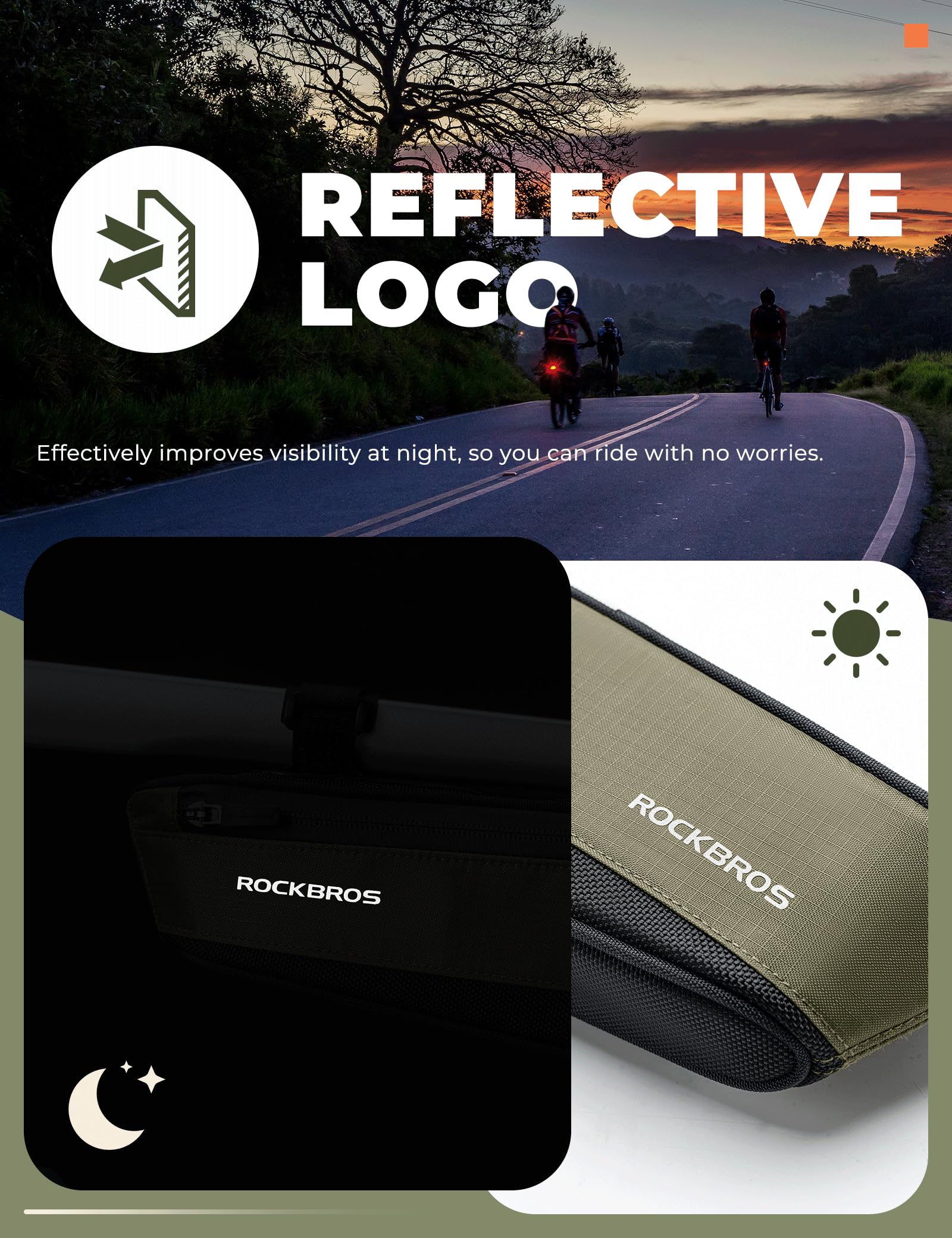 ROCKBROS Bolsa Cuadro de Bicicleta Carretera 2 en 1 Reflectante - Accesorio para Tubo Superior de Ciclismo MTB y Gravel
