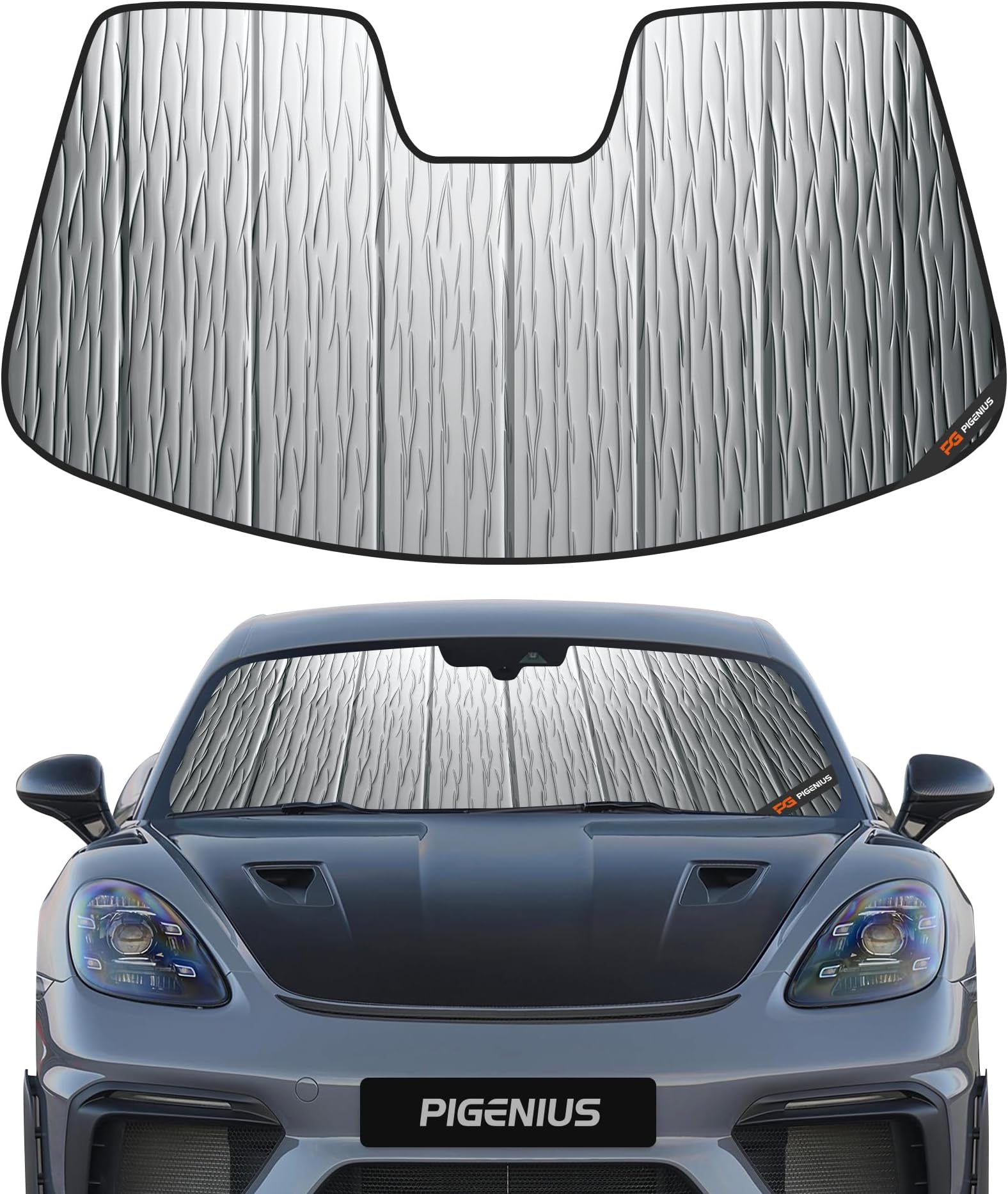 Windshield Sun Shade for Porsche 718 Cay-Man,2017-2024,Durable Front Window Sun Shade Shield,2-in-1 Reflective Sun Shade,Silver for Summer, Black for Winter