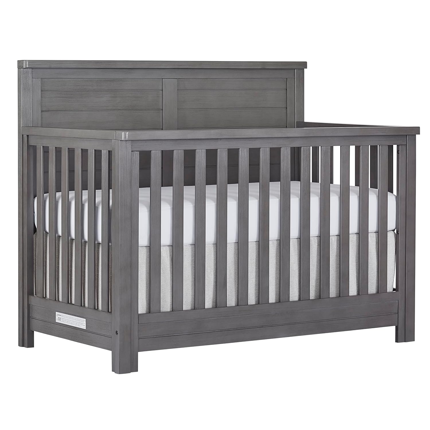 Evolur Belmar Flat 5-in-1 Convertible Full-Size Baby Crib in Rustic Grey, GreenGuard Gold & JPMA, Converts to Toddler, Day & Full-Size Bed, 3 Mattress Heights Crafted in Kiln-Dried Hardwood