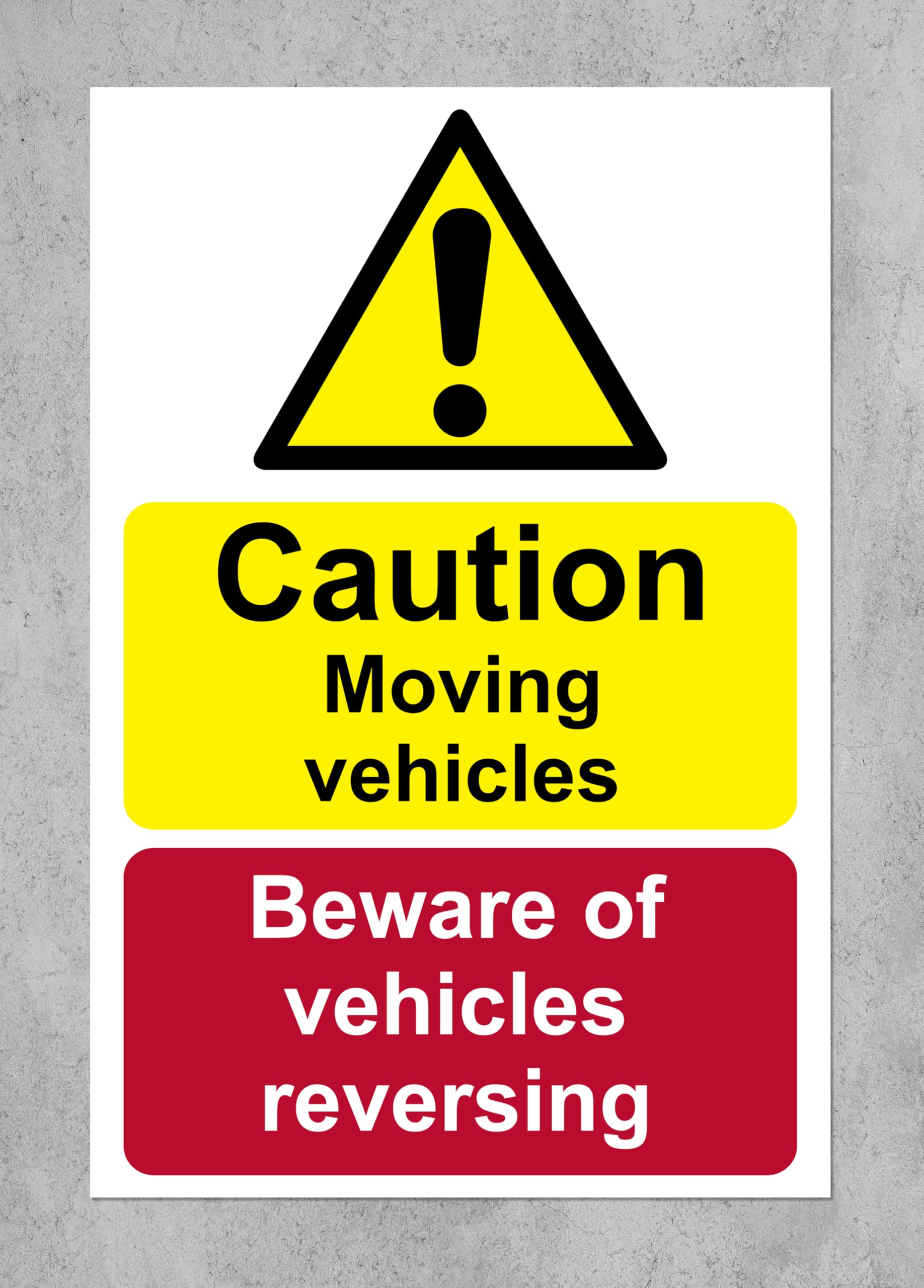 Caution moving vehicles beware of vehicles reversing Safety sign - 1mm Plastic sign (400mm x 300mm)