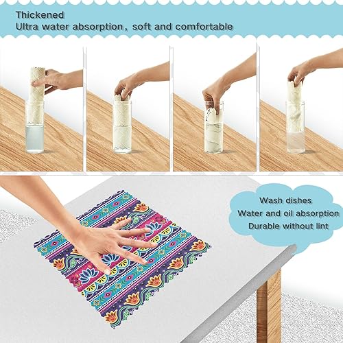 Miniatura 4 de Mexicana Traditional Flower Set of 6 Absorbent Kitchen Towels Microfiber Decor Quality Cooking Towels for Bathroom Sink