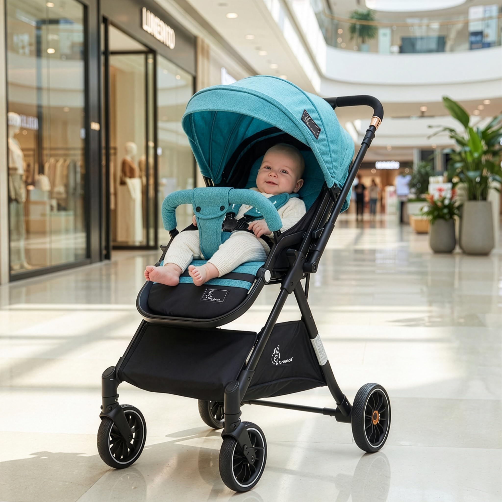 R for Rabbit Street Smart Nova Stylish Baby Stroller | Pram with Reversible Handle, One Hand Fold Mechanism for 0-3 Years Boy & Girl (Green Black)