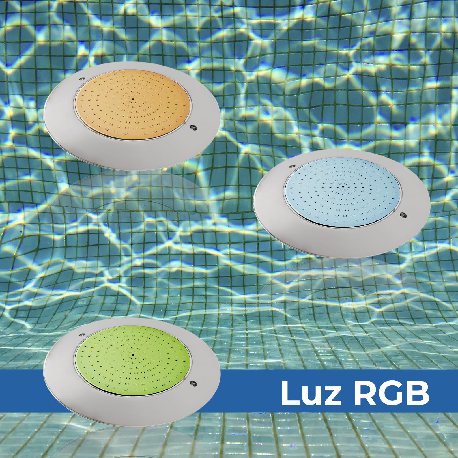 LED ATOMANT Lote de 2 Focos de Piscina LED 12W RGB Impermeable IP68, Ø25cm, Acero Inoxidable, Montaje en Superficie, con Transformador AC 220V/12V DC y Mando a distancia Control Remoto, APP Bluetooth