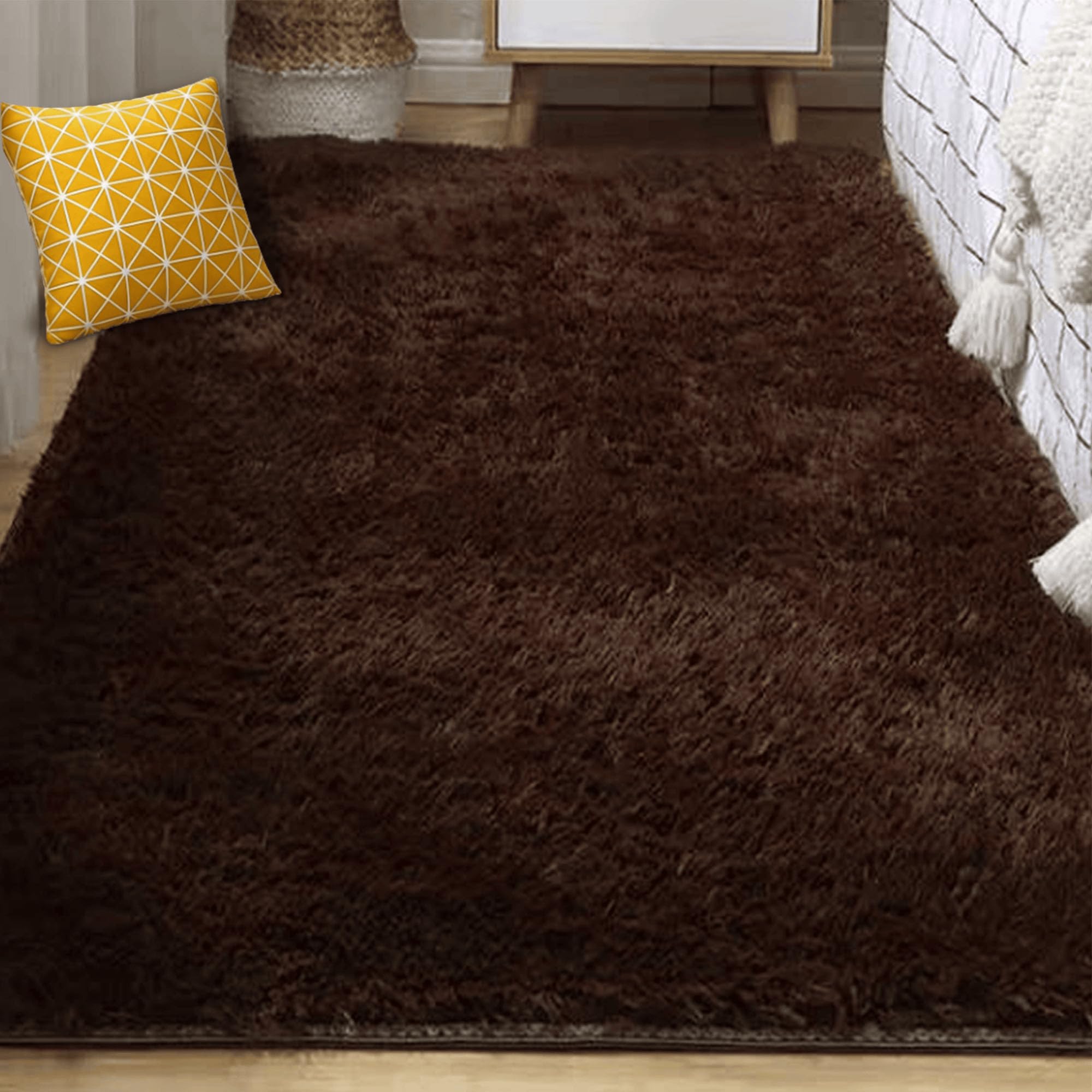 Tapis lavable moderne marron résistant aux taches 290 x 300 cm pour cuisine et séjour
