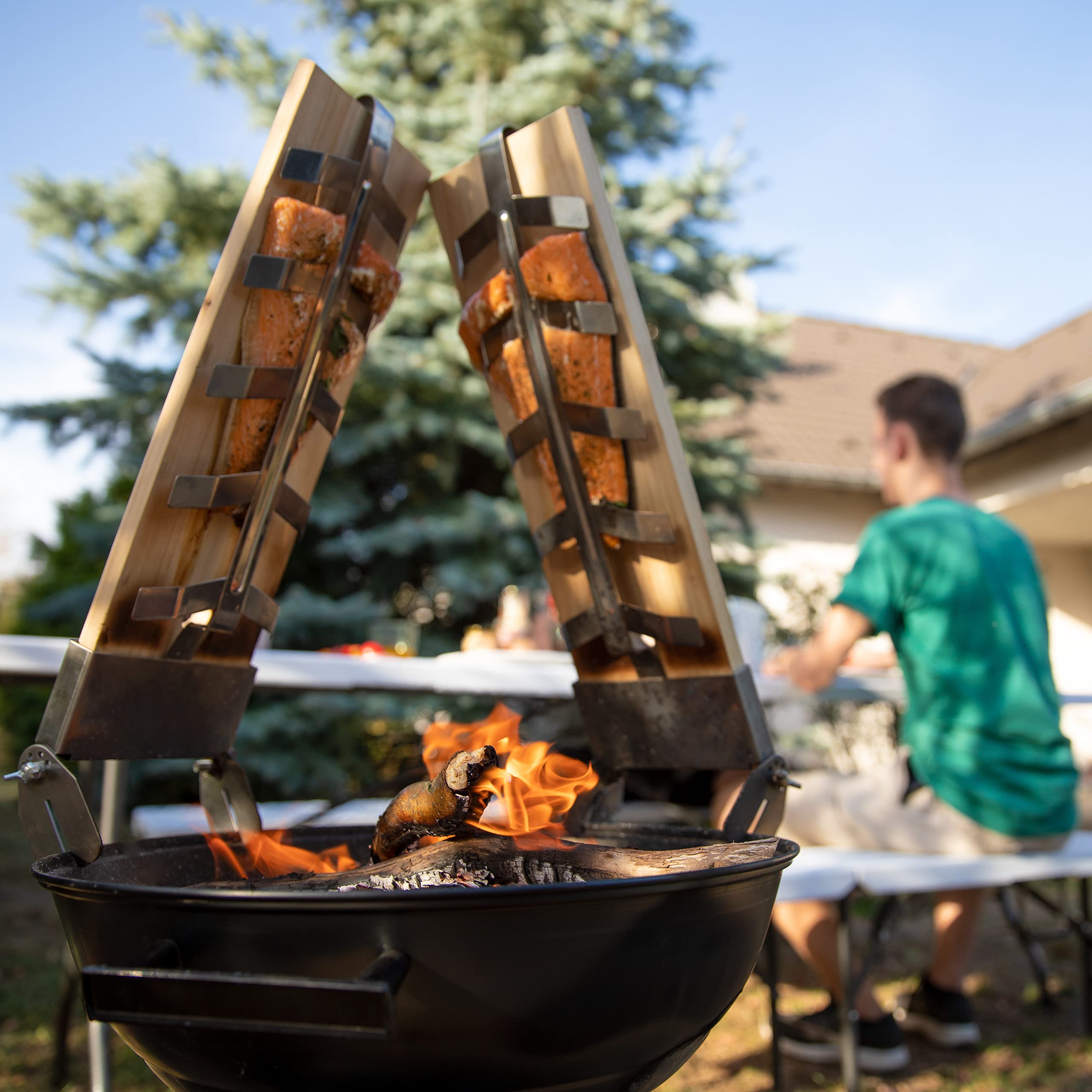 Lot 2 Planches à Saumon Relaxdays 50x20cm - Bois Sapin Avec Support Inclinable Pour Barbecue