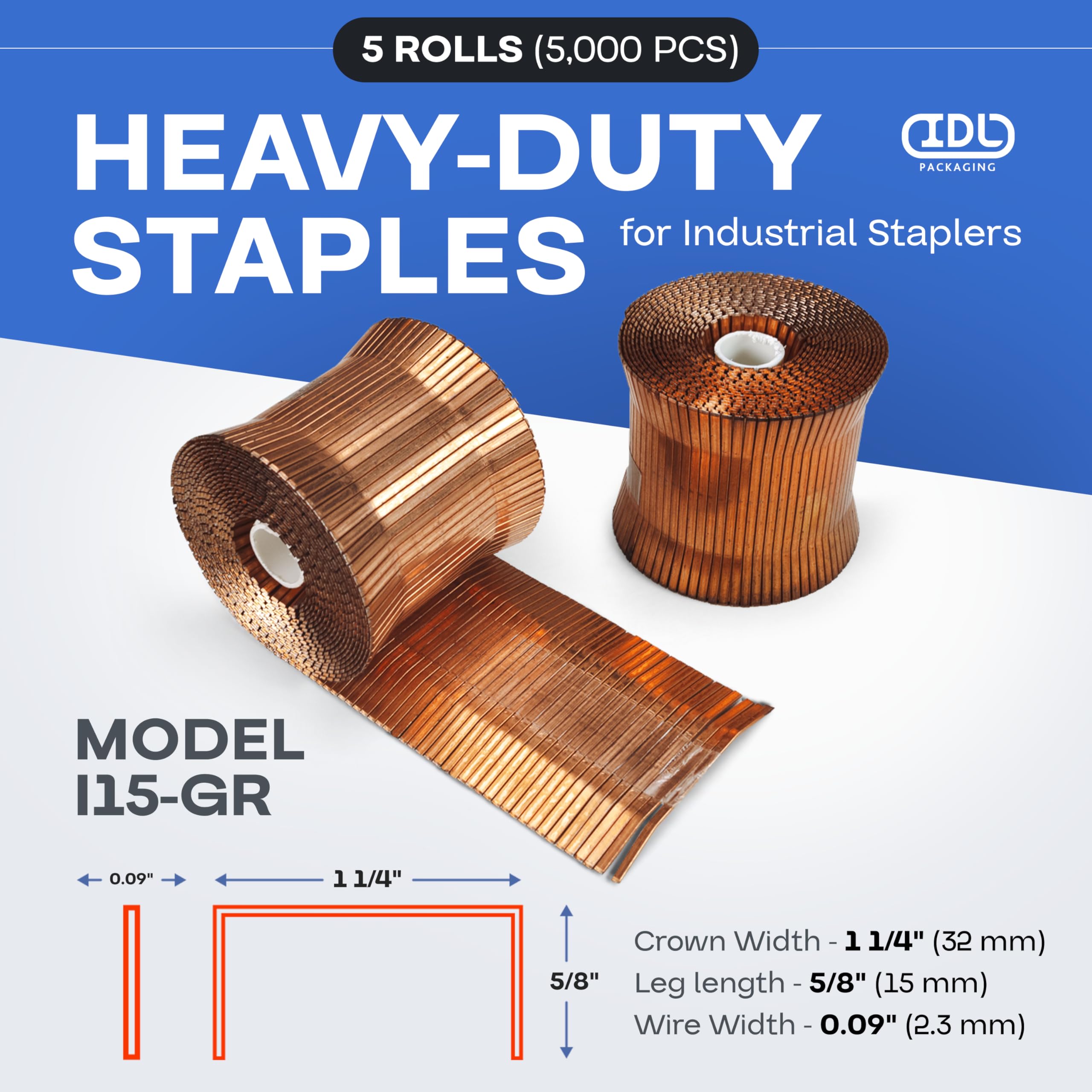 Rollo de grapas resistentes para RAIN-19-GR, 1 1/4 x 5/8 x 0.08 pulgadas (5 cajas, 5000 piezas) - Grapas de acero inoxidable - Grapas industriales no oxidables - Caja de grapas - Grapas de acero
