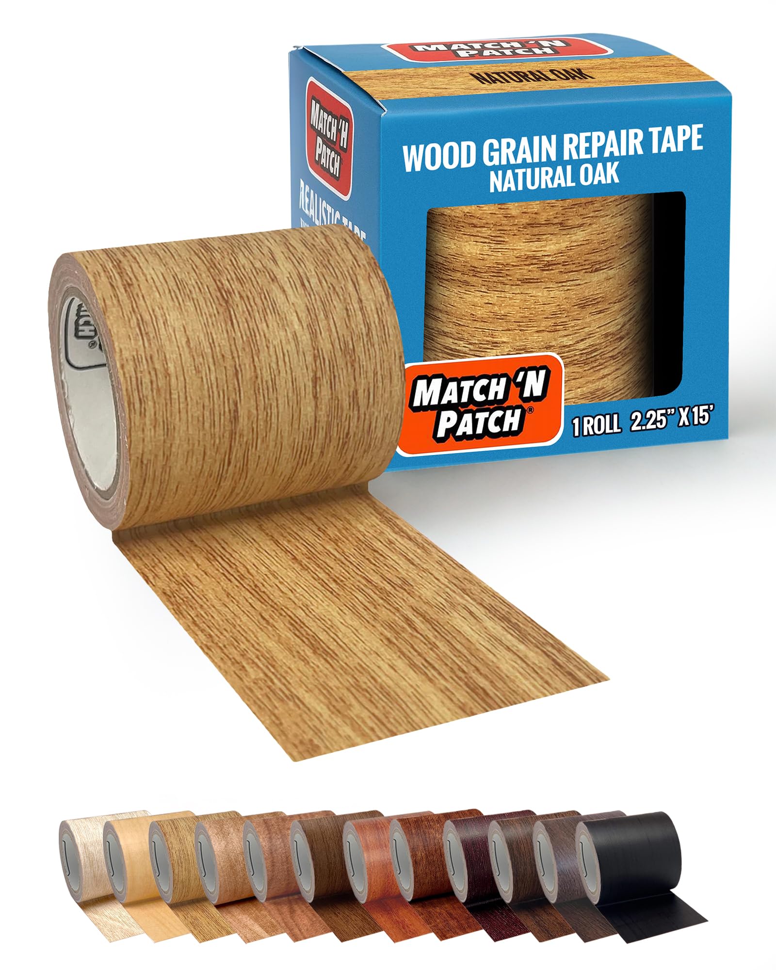 MATCH 'N PATCH Realistic Wood Grain Repair Tape - Self Adhesive Wood Repair Patch for Furniture, Floor, Cabinet, Window, Door & RV - Fix Scratches & Peeling Surfaces - Natural Oak, 4.5 m x 5.7 cm