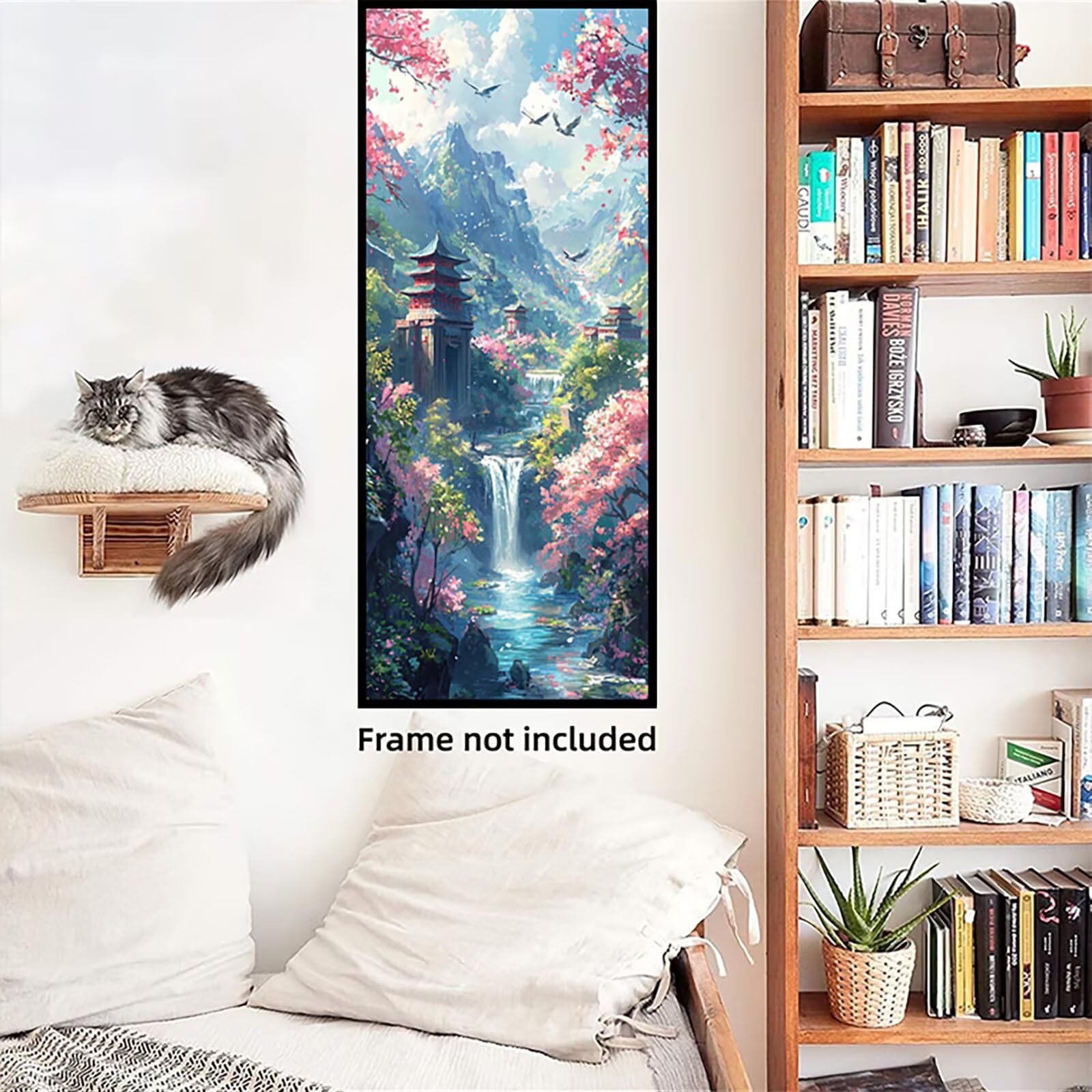 Malen Nach Zahlen 50x150cm Leinwand Dachboden Malen Nach Zahlen Erwachsene mit Ohne Rahmen, DIY Kreativ Set für Erwachsene mit Pinseln und Acrylfarbe, Deko Wasserfall Landschaft Geschenk, P0M-1034