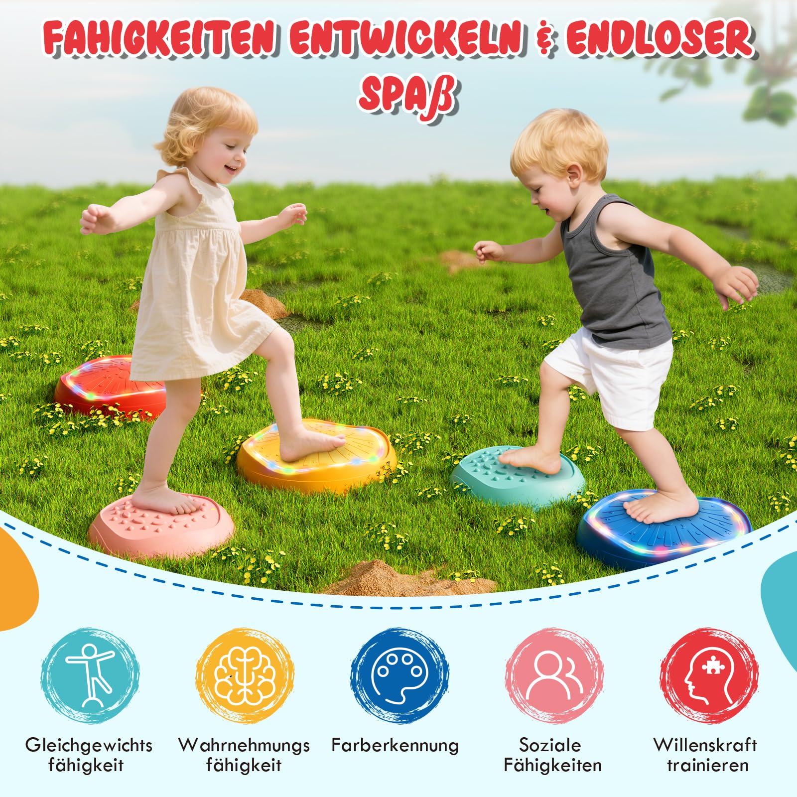 Lehoo Castle Balanciersteine für Kinder mit Lichtern und Musik, Stapelsteine Balance Steine Set