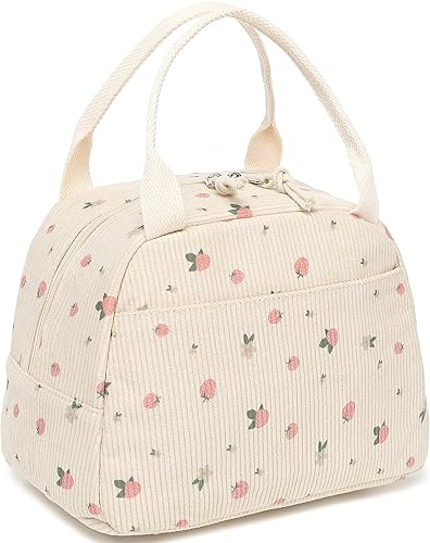 BTOOP Lonchera para mujeres y niñas, bolsa de almuerzo aislada, bonita lonchera de pana para adultos, bolsas pequeñas para el almuerzo,