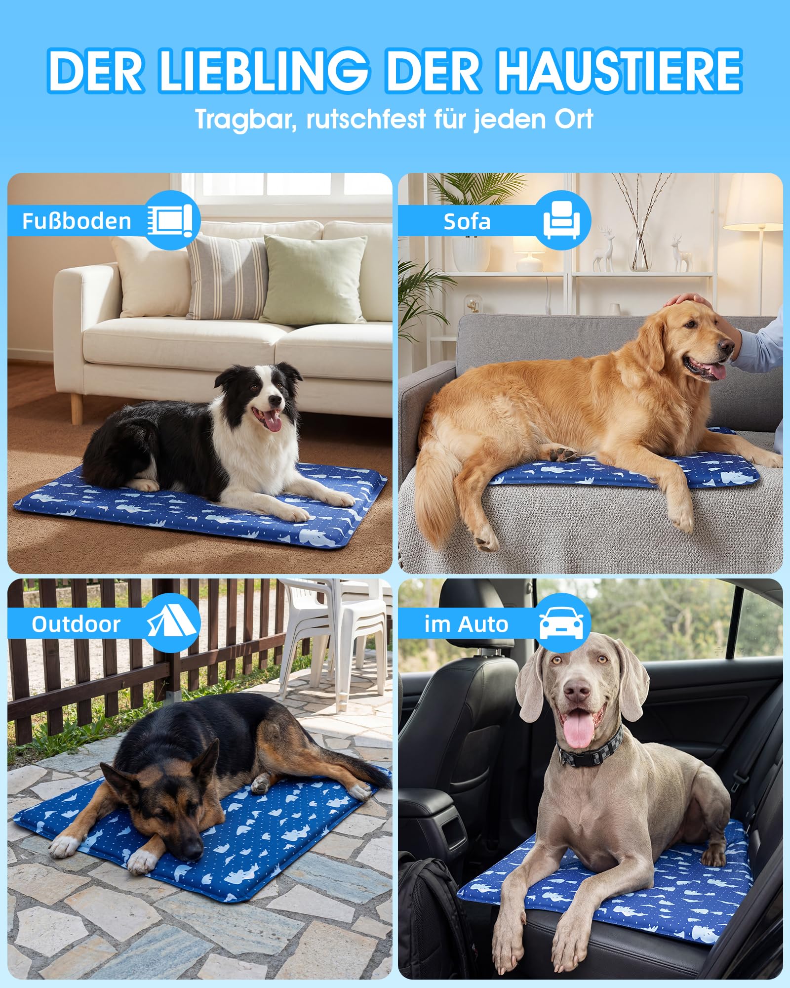 petnf Mata Chłodząca dla Psa Średnia, Wytrzymała Antypoślizgowa Mata Chłodząca dla Psów i Kotów do Wewnątrz i Ogrodu, Żelowa Dog Cooling Mat Nietoksyczna Samochłodząca dla Zwierząt na Lato, 40x50 cm