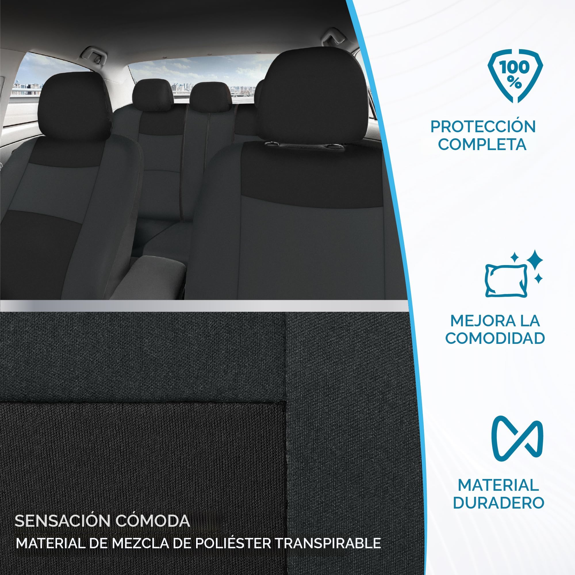 Juego De Fundas De Asiento Color Gris Carbón – Banco Delantero Y Trasero, Para Camiones Y SUVs