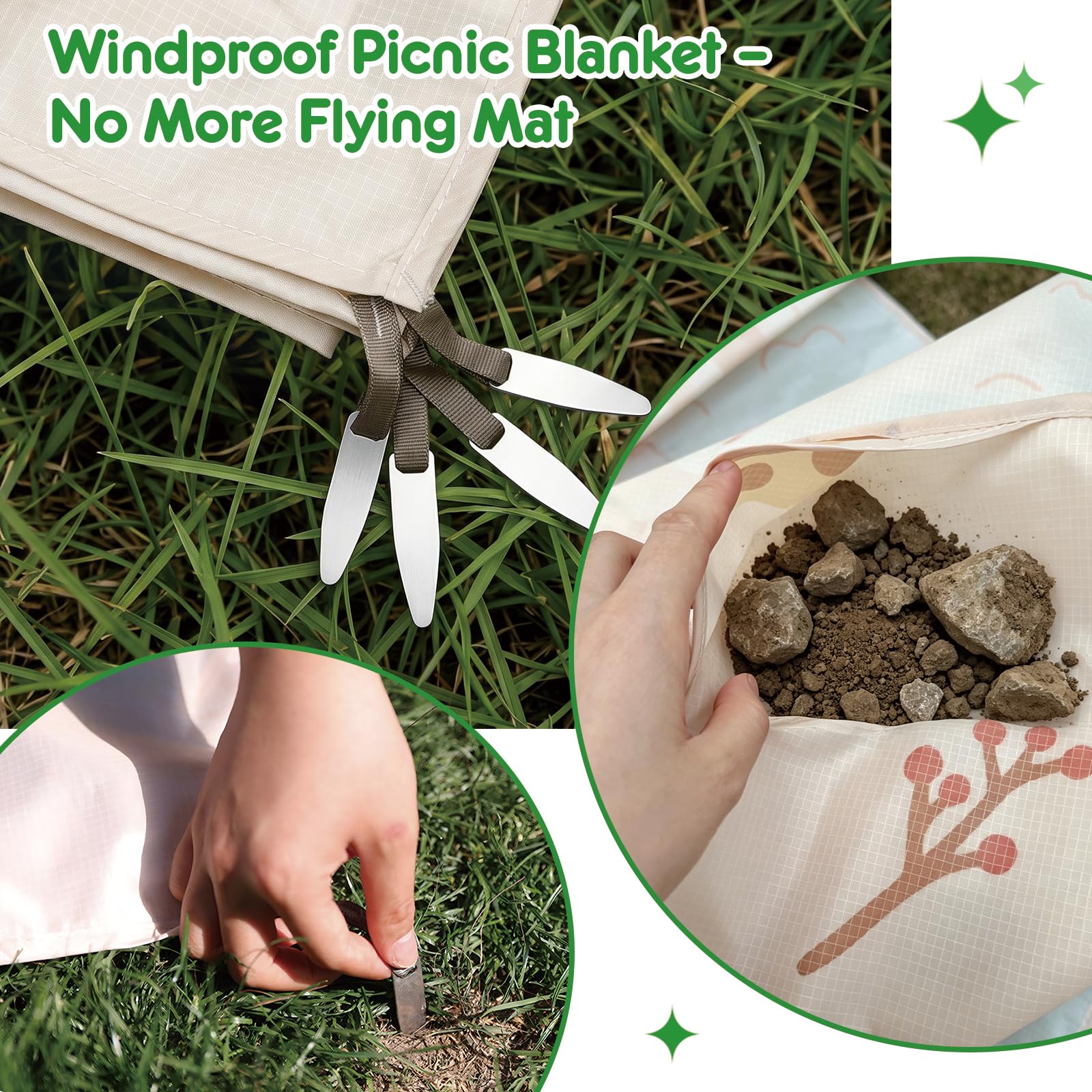 Coperta Picnic Impermeabile 150×210 cm Telo Portatile Pieghevole per Campeggio Spiaggia Giardino