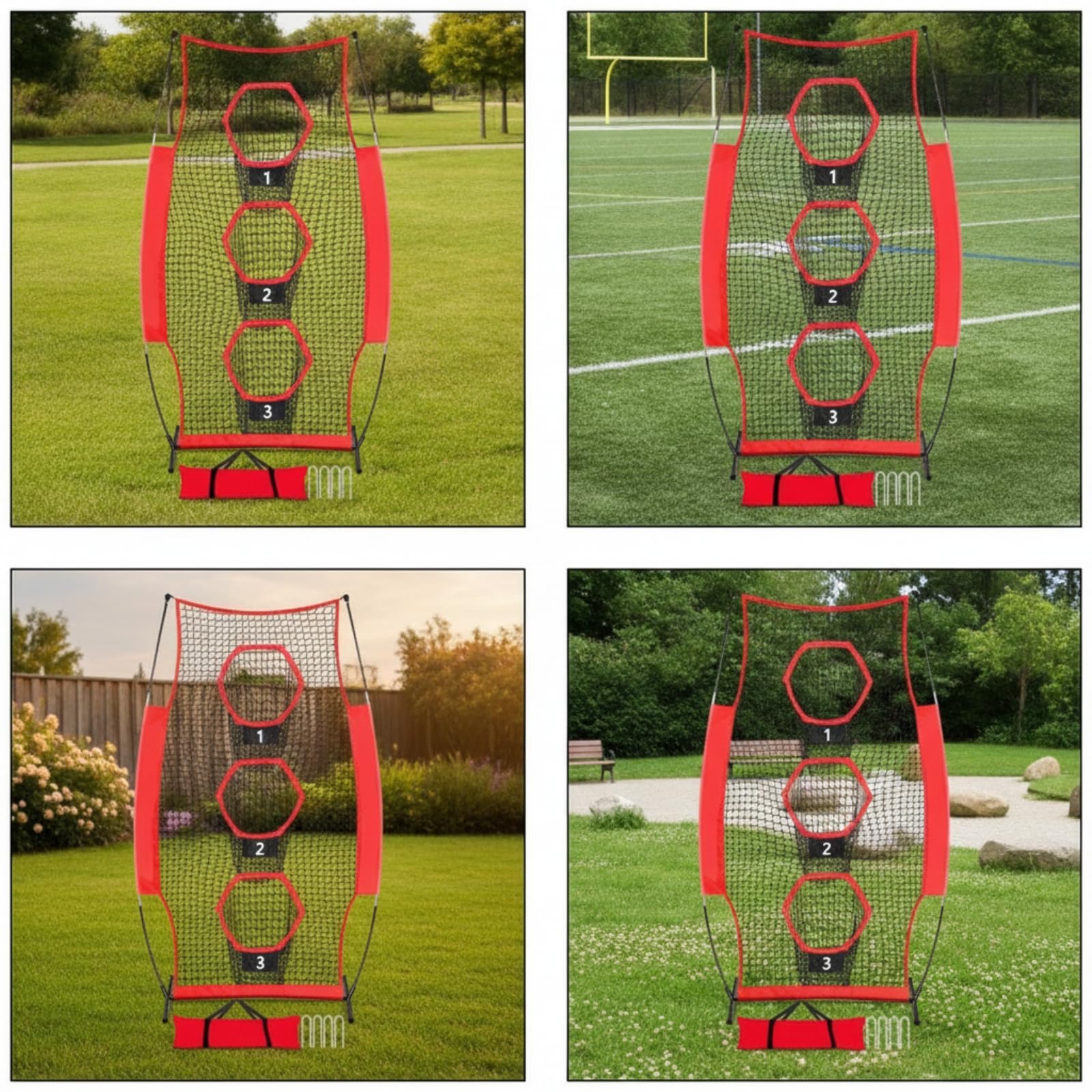 Rete da Allenamento Calcio Portatile Rete Bersaglio Calcio Porta da Lancio Base Stabile Resistenti Picchetti Inclusi Borsa con Tracolla Ferro E