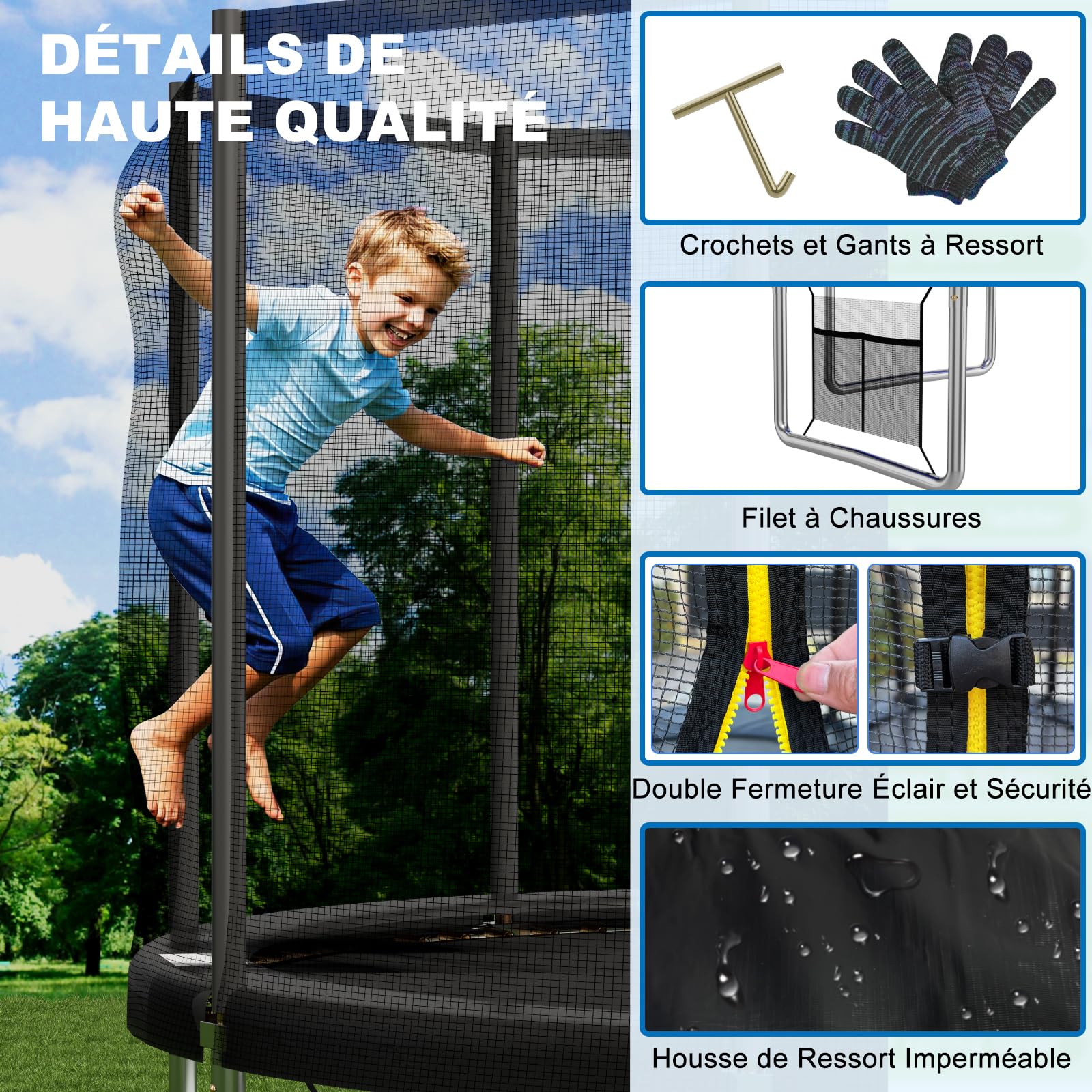 Devoko Trampoline Extérieur Ø183-427cm, Trampoline de Jardin Robuste, Cadre en Acier Galvanisé