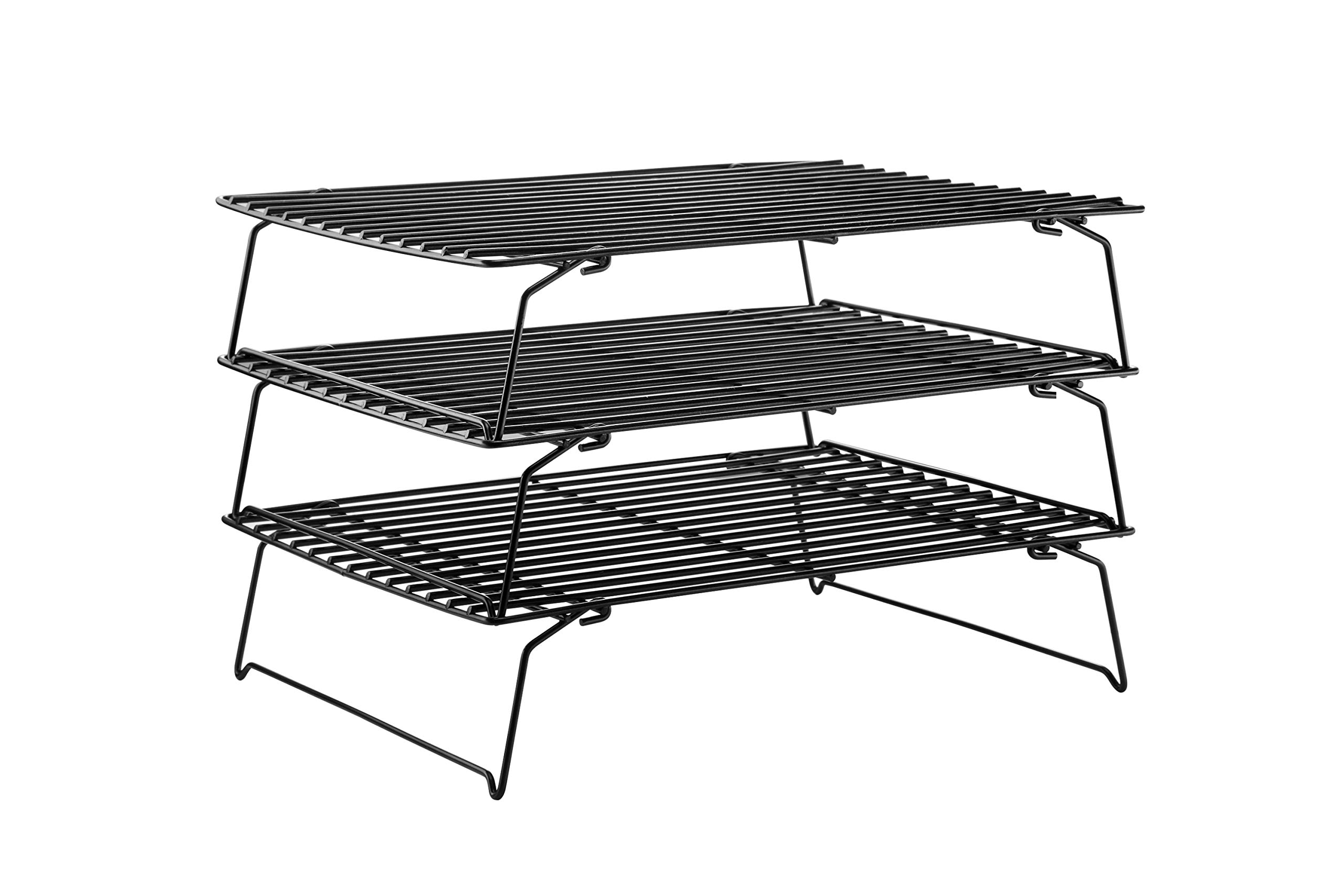 CHEFMADE Rejilla para hornear y enfriar, Estantería de alambre rectangular plegable antiadherente de 3 niveles de 13,5 pulgadas para hornear en el horno (oro champán)